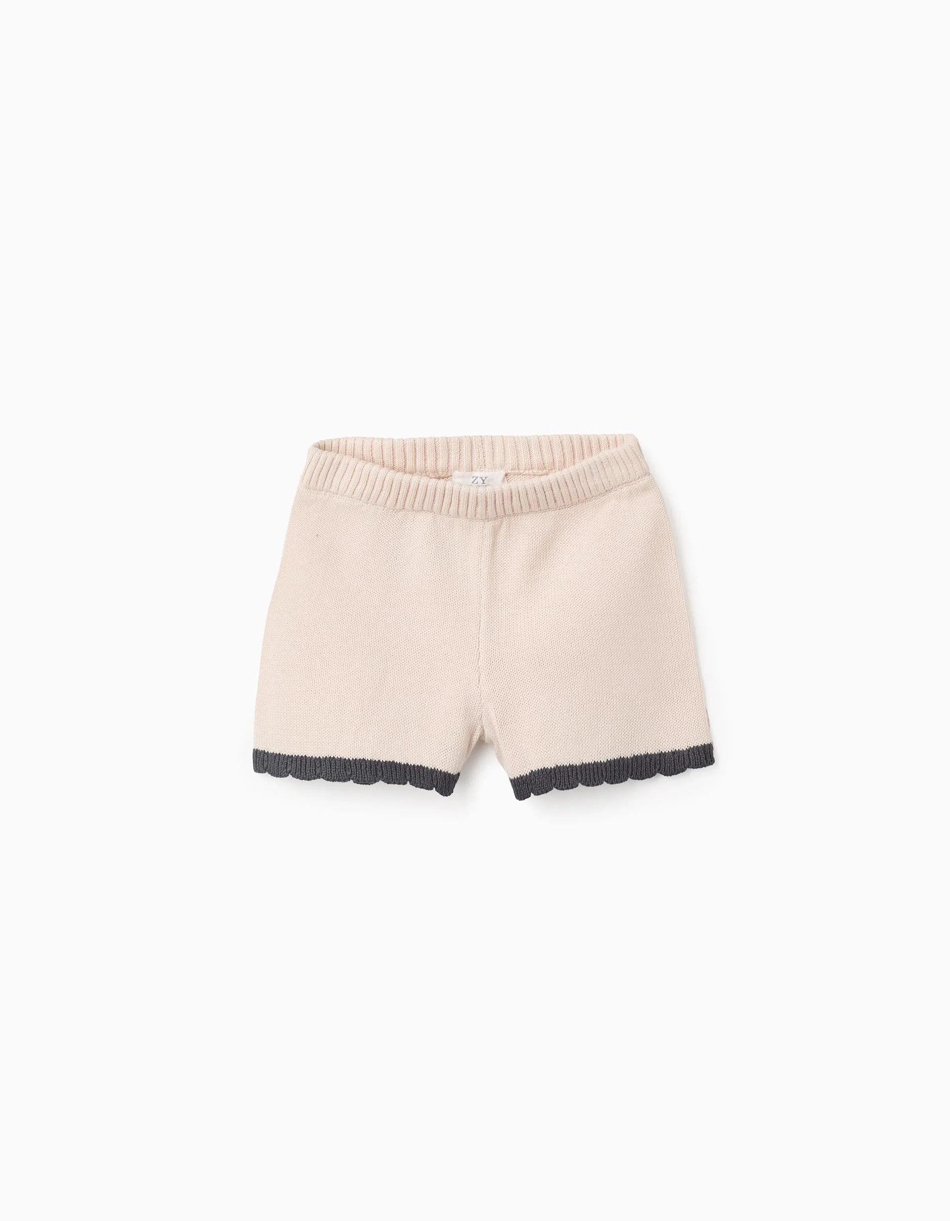 Knitted Shorts for Girls, Beige/Grey