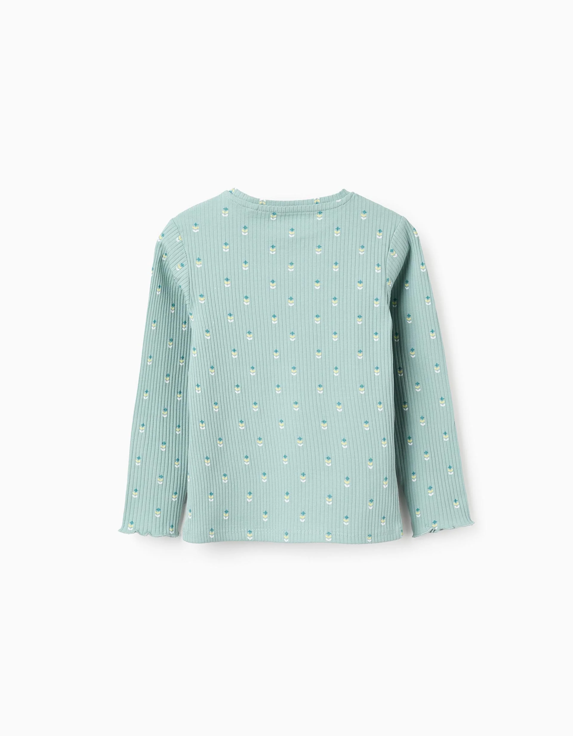 Long Sleeve Ribbed T-shirt with Motif for Girls, Light Green