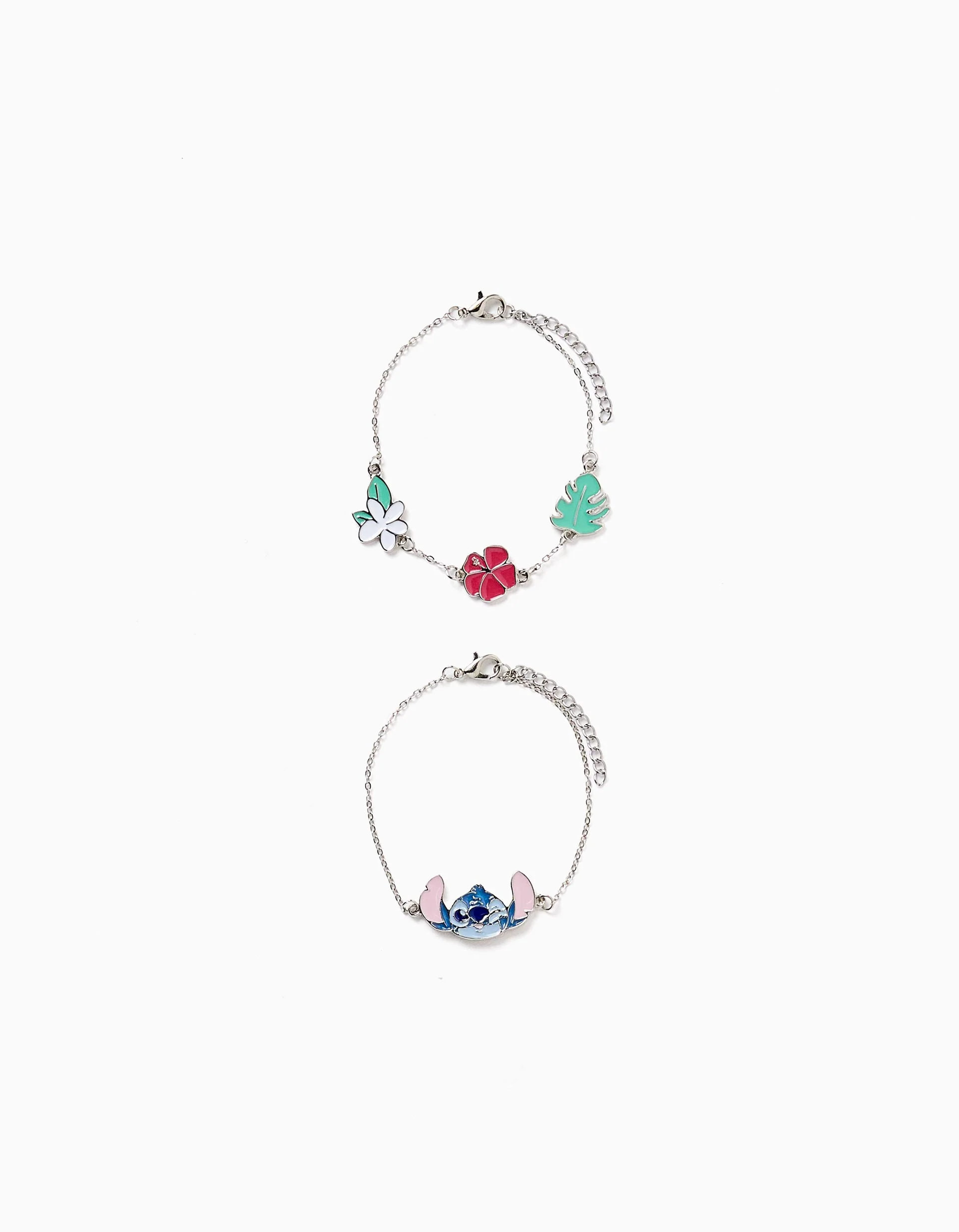 Pack of 2 bracelets with Stitch pendants for girls, silver
