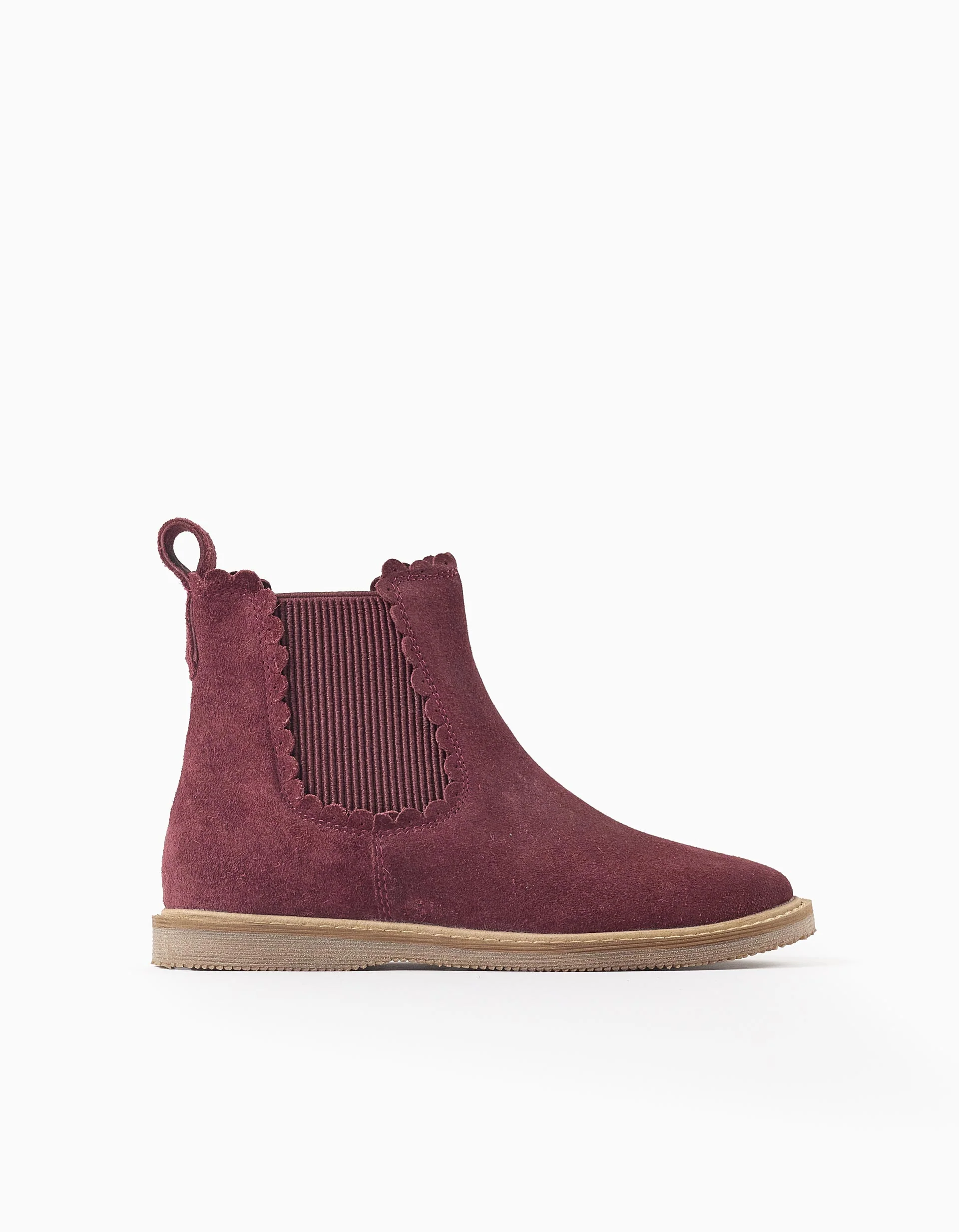 Suede Chelsea boots with scalloped effect for girls, burgundy