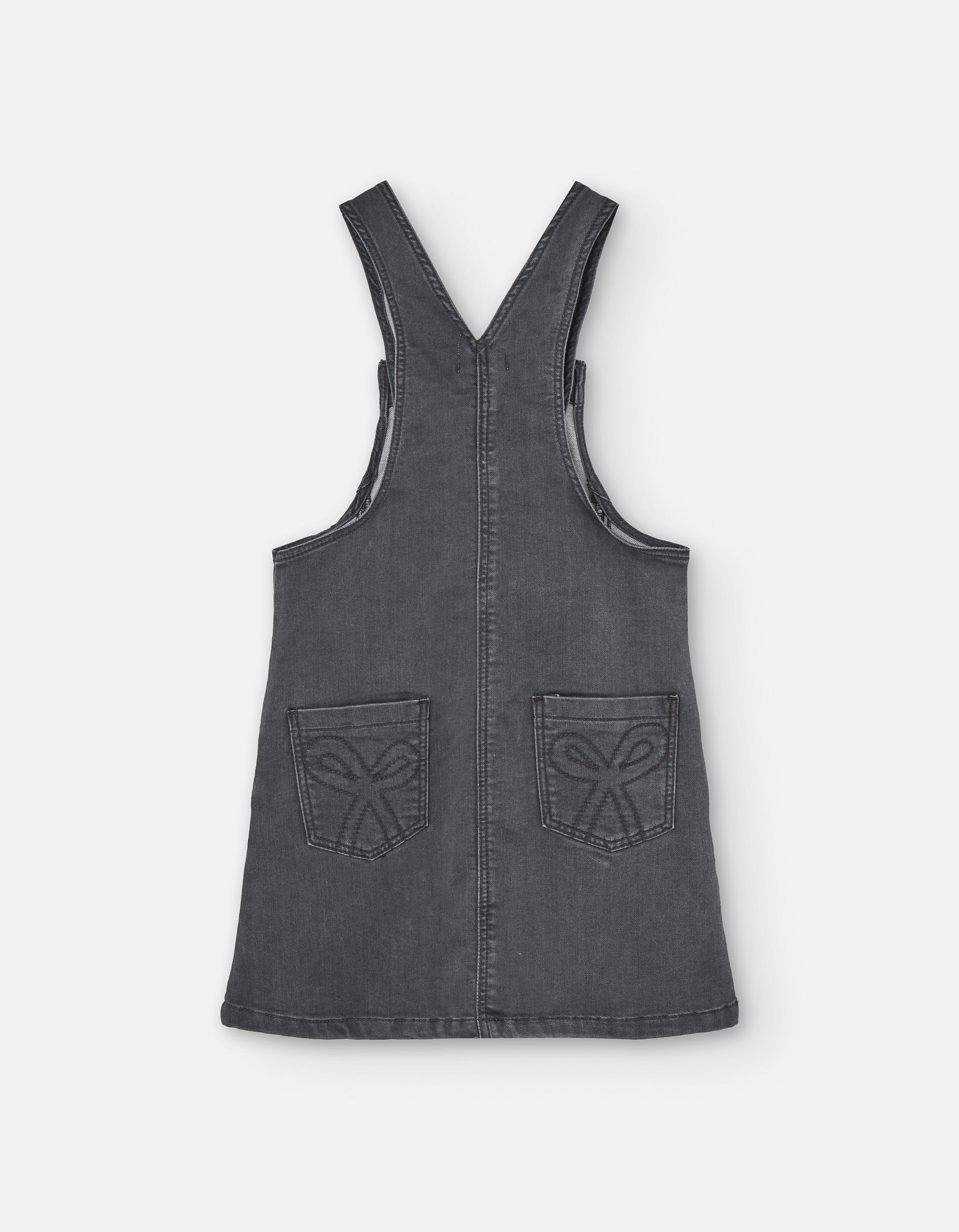 Denim dress with pockets and bows for girls, grey