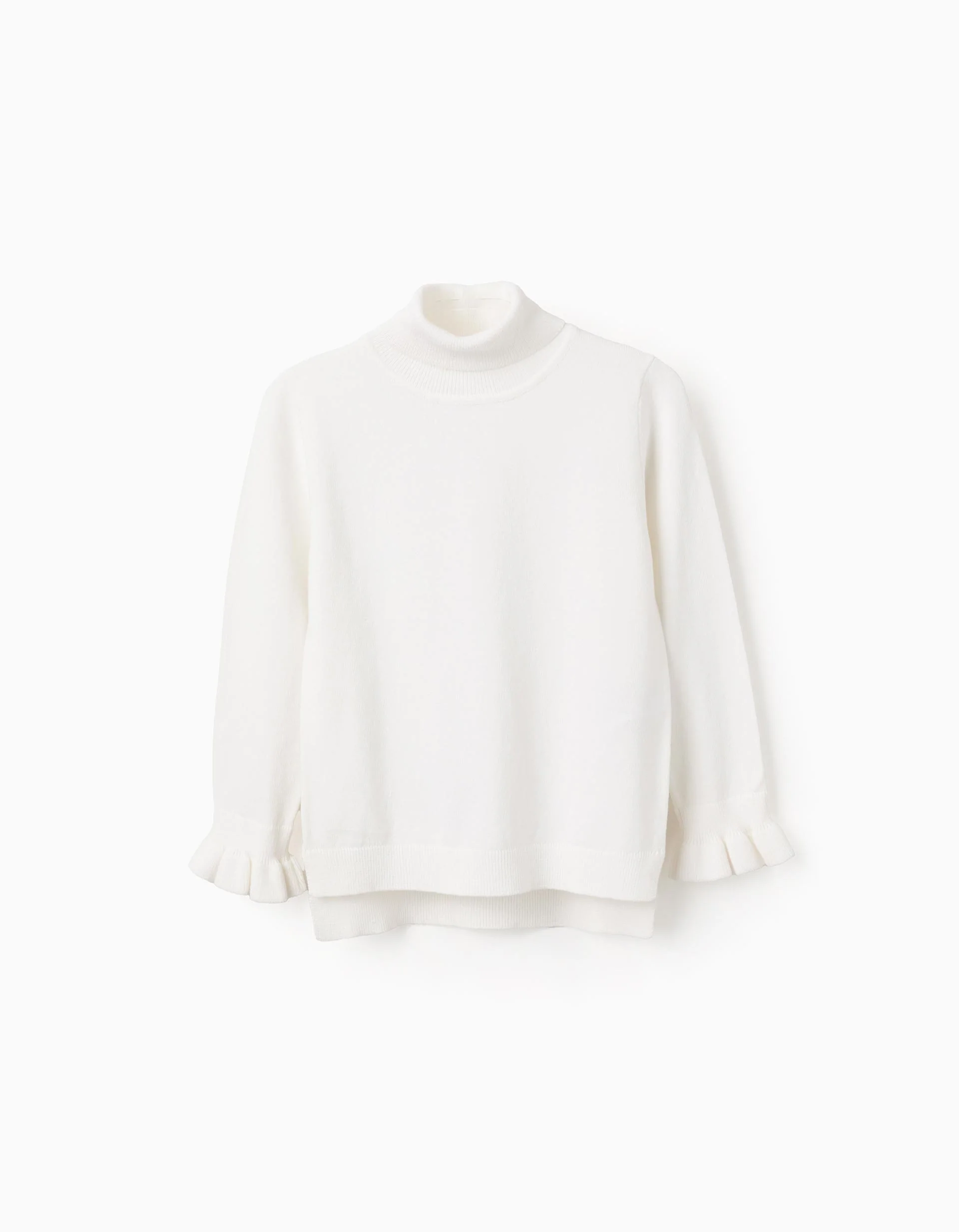 Fine Knit Jumper with High Neck for Girls, White