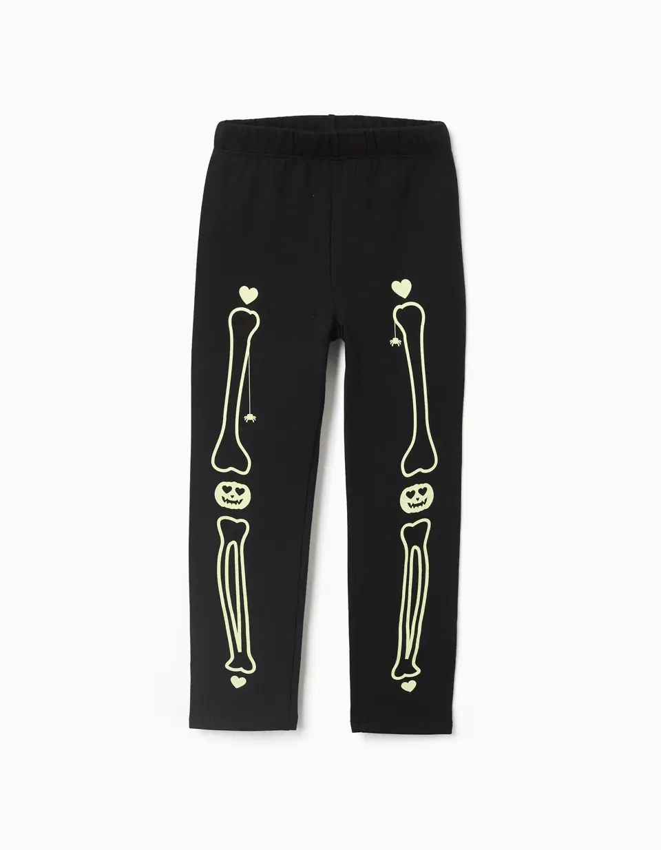 Brushed leggings with glow-in-the-dark print for girls, black