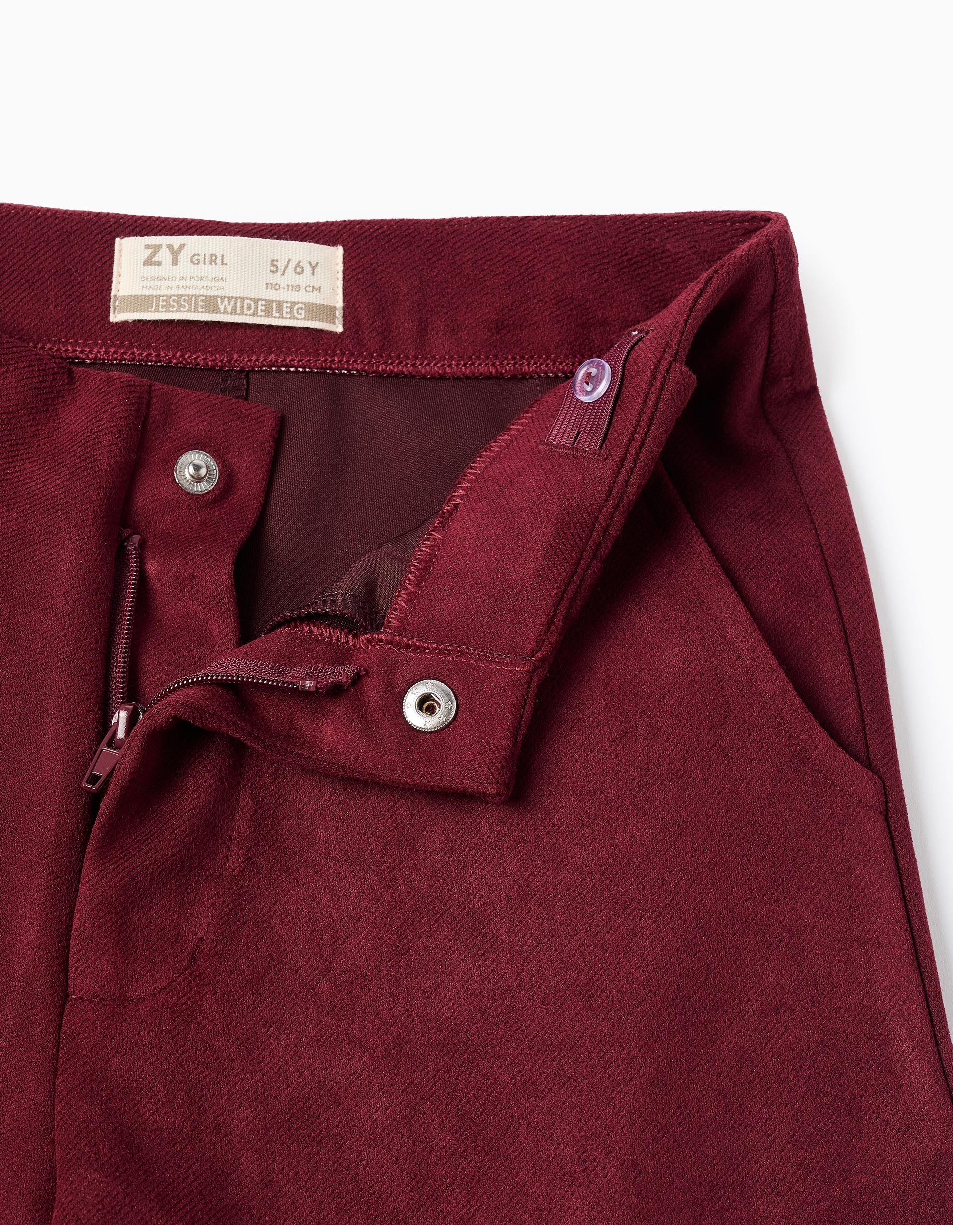 Wide leg suedette trousers for girls, burgundy