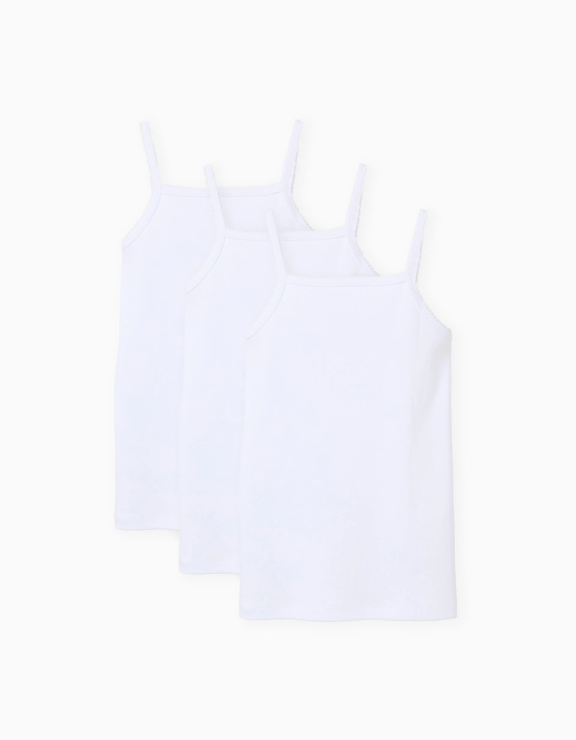Pack of 3 cotton strap tops for girls, white