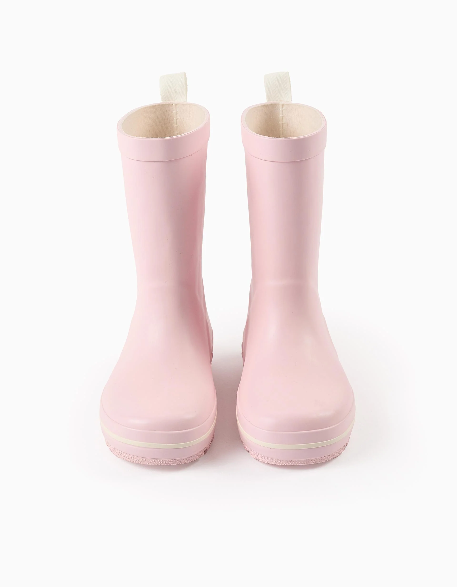 Plain Wellies with Contrasting Stripes for Girls, Pink/White