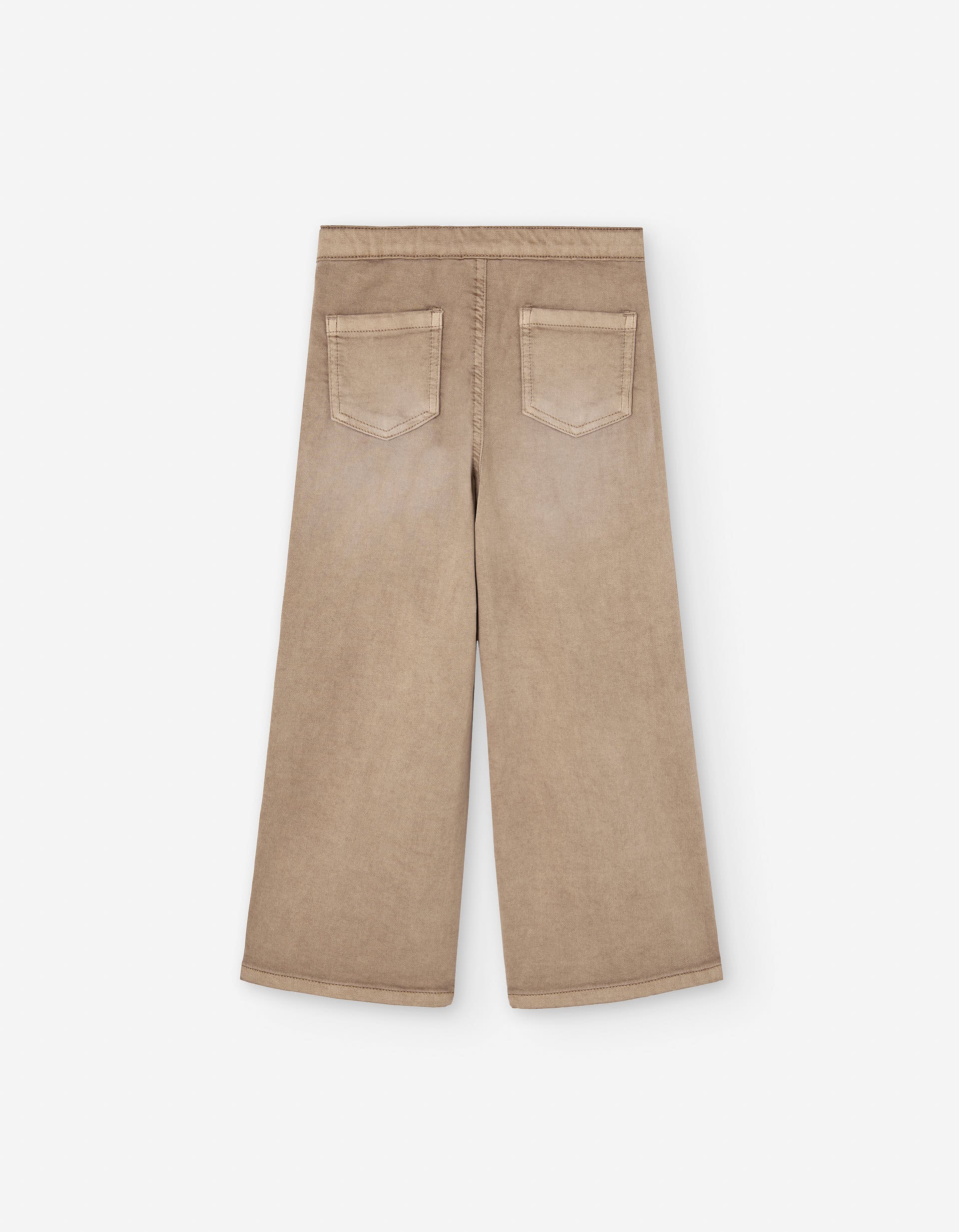 Wide leg denim trousers with drawstring for girls, brown
