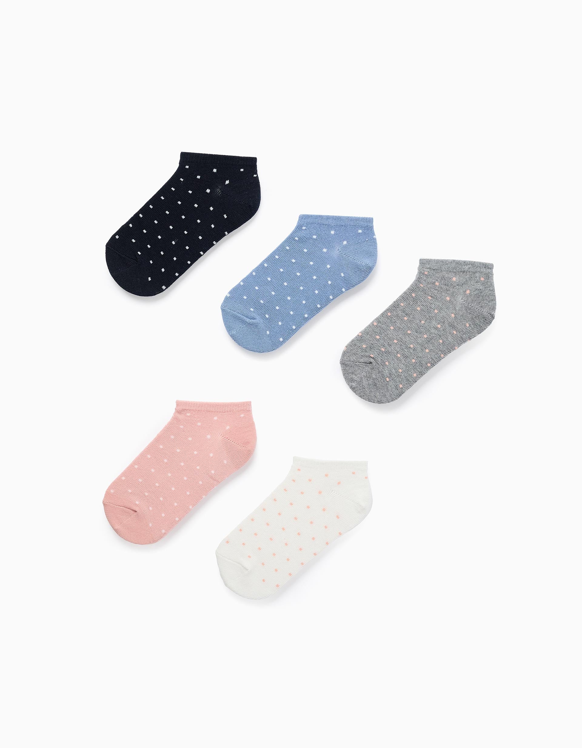 Pack of 5 Pairs of Ankle Socks for Girls 'Polka Dots', Multicolour