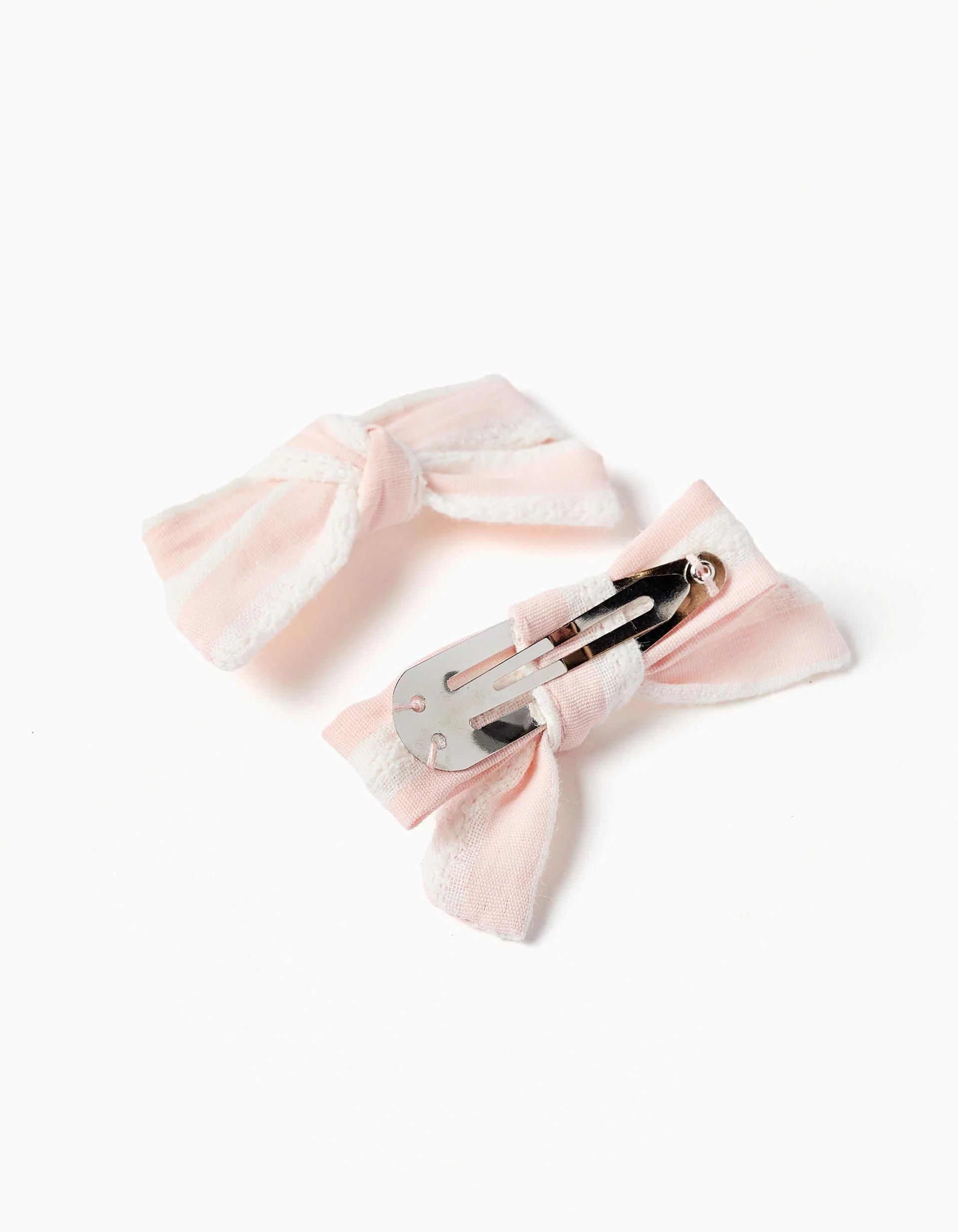 Pack of 2 hair clips with striped bow for babies and girls, pink/white