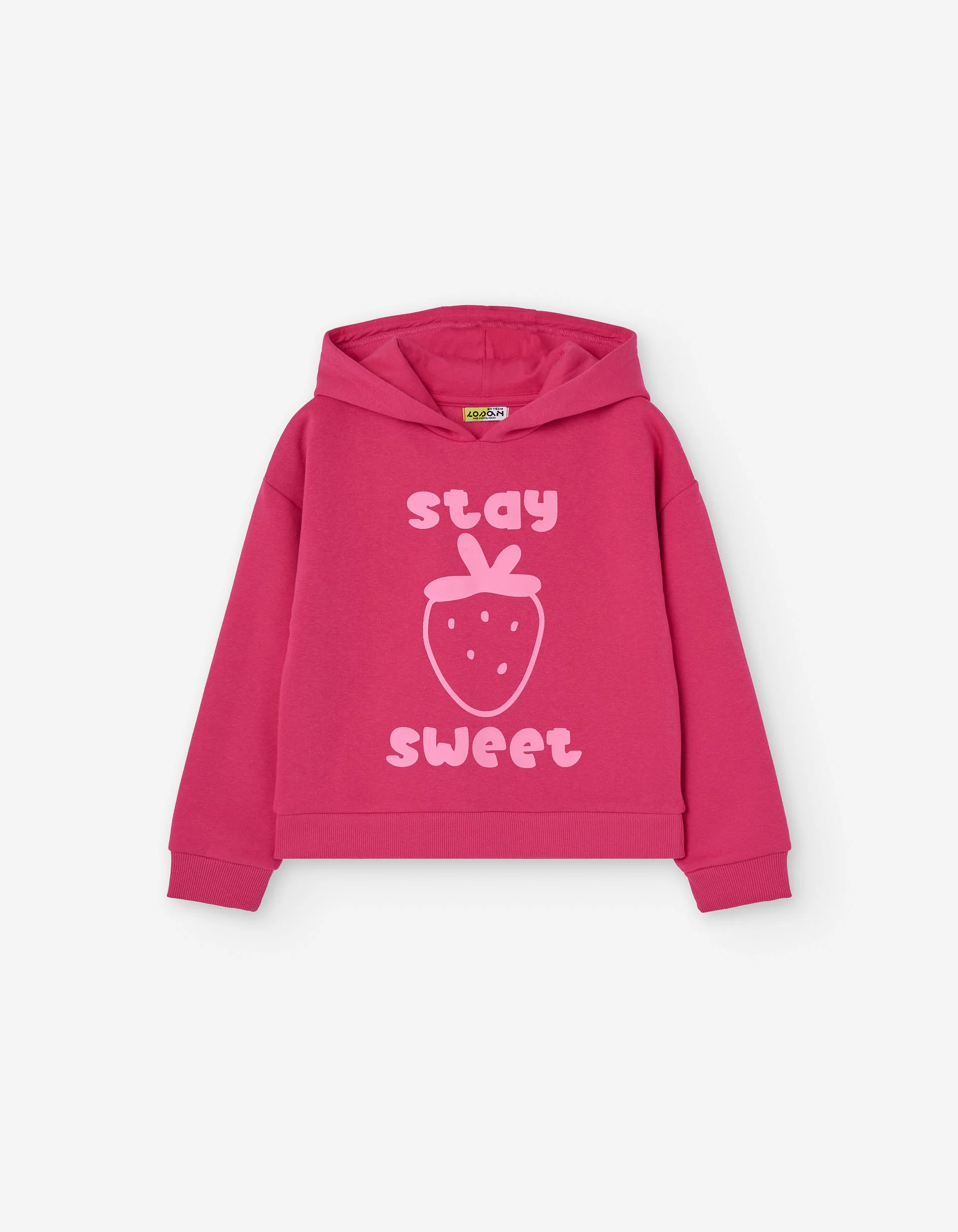 Brushed hooded sweatshirt with strawberry print for girls, pink