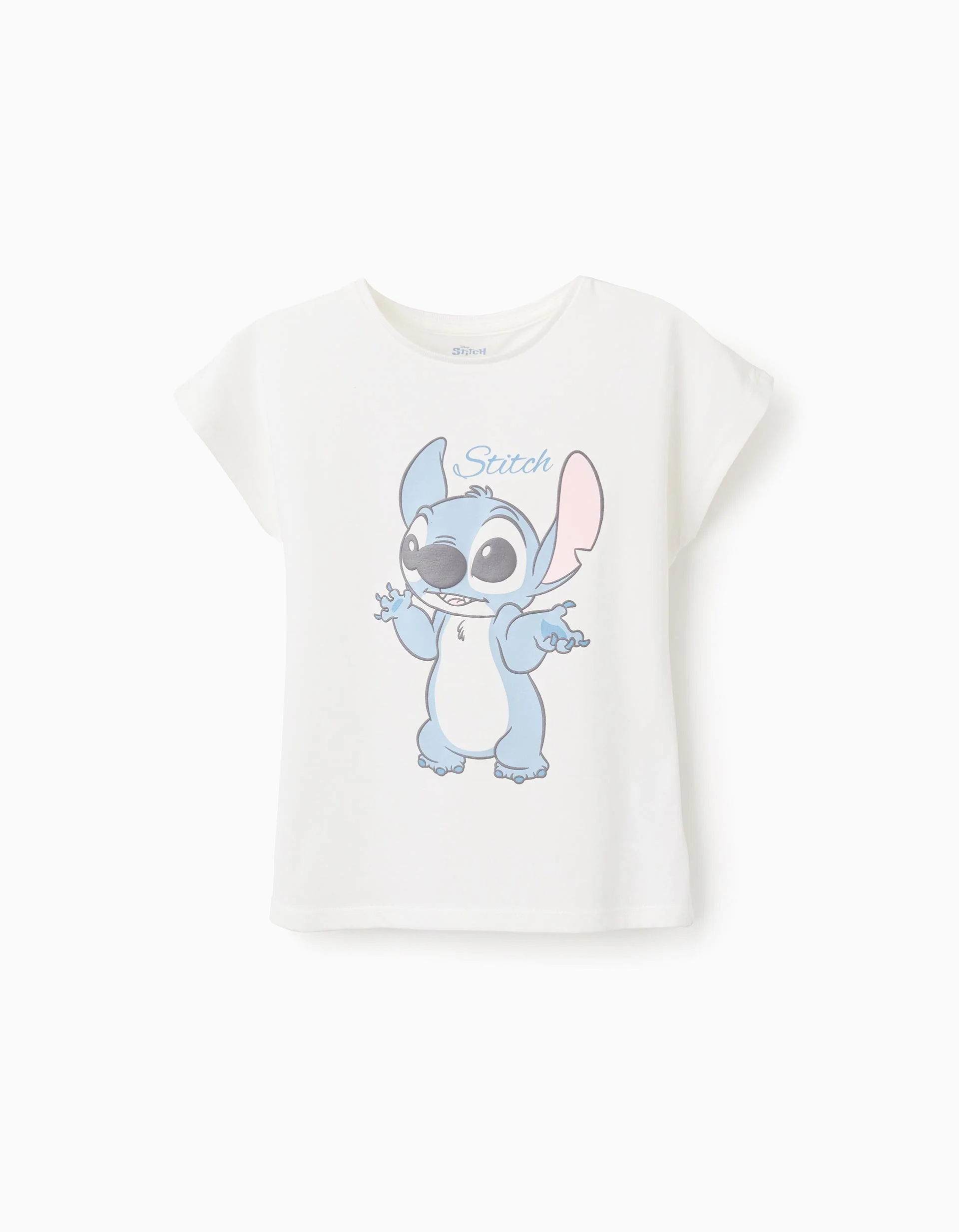 Cotton T-shirt with Ruffles on the Back for Girls 'Stitch', White