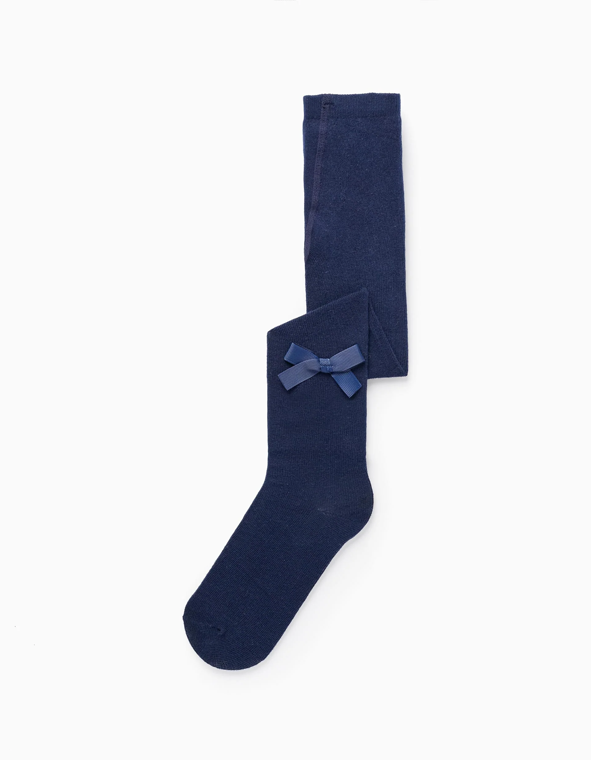 Plain Tights with Bow for Girls, Dark Blue