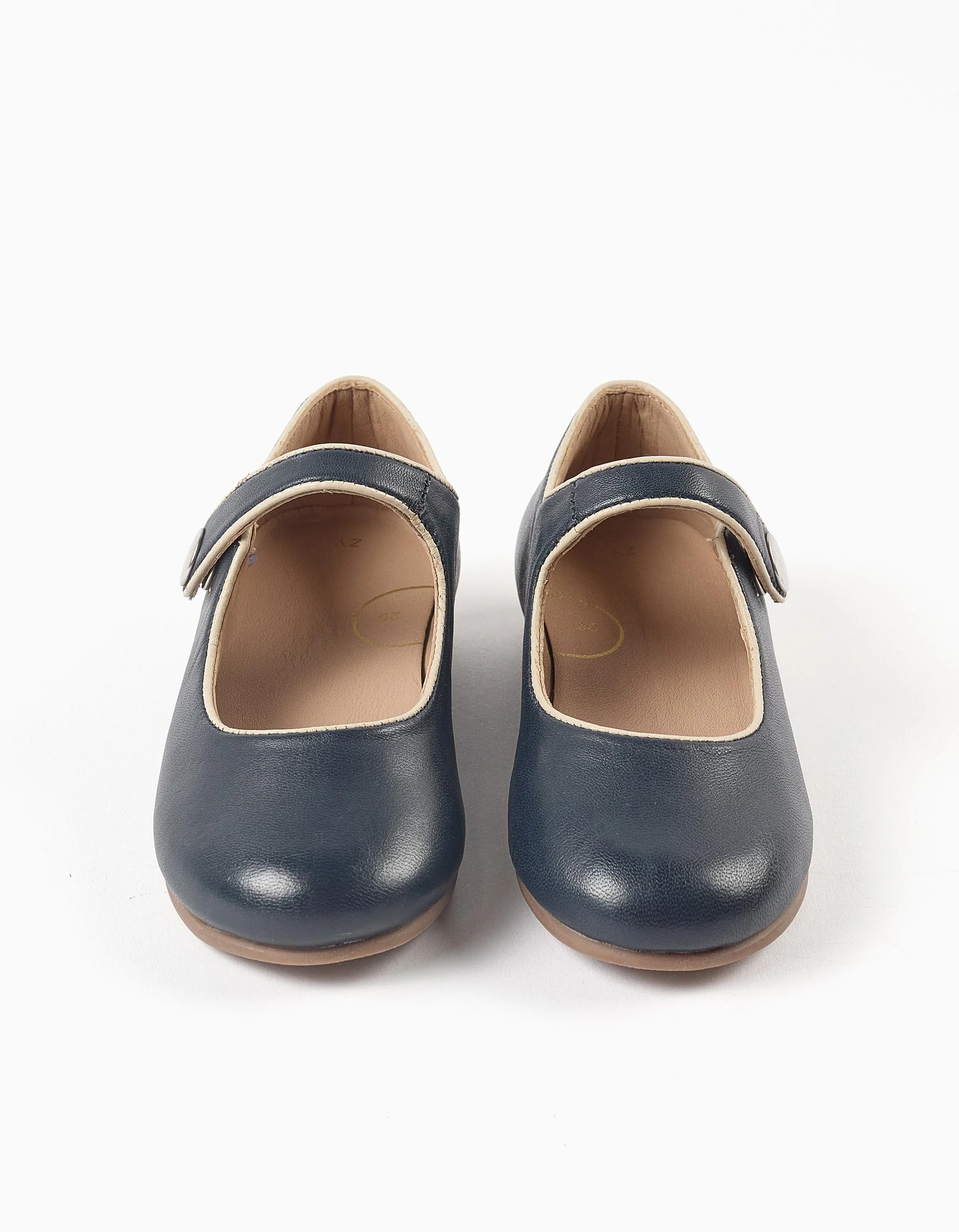 Leather T-Bar Ballerina Flats for Girls, Dark Blue
