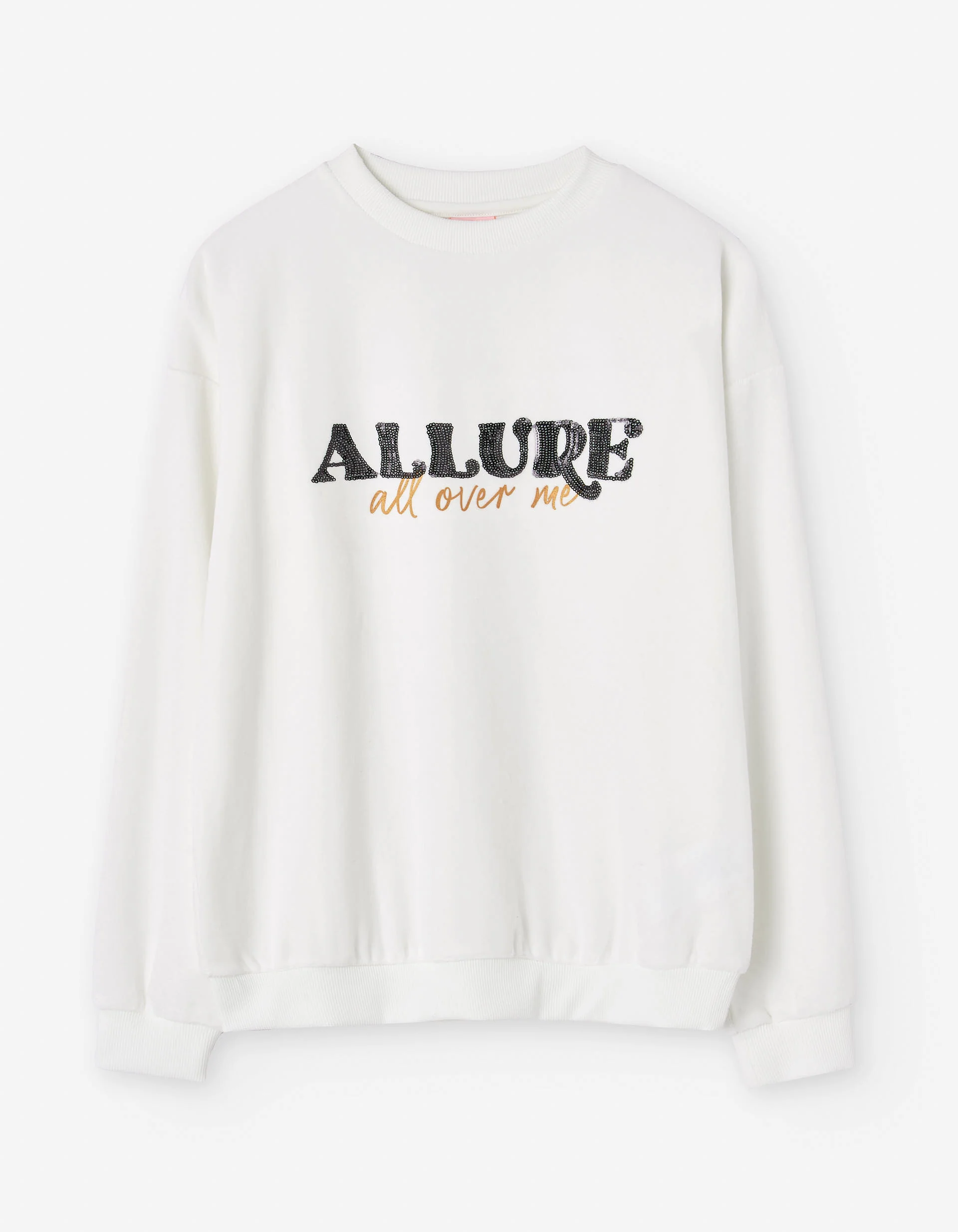 Velvet sweatshirt with print and sequins for girls, white