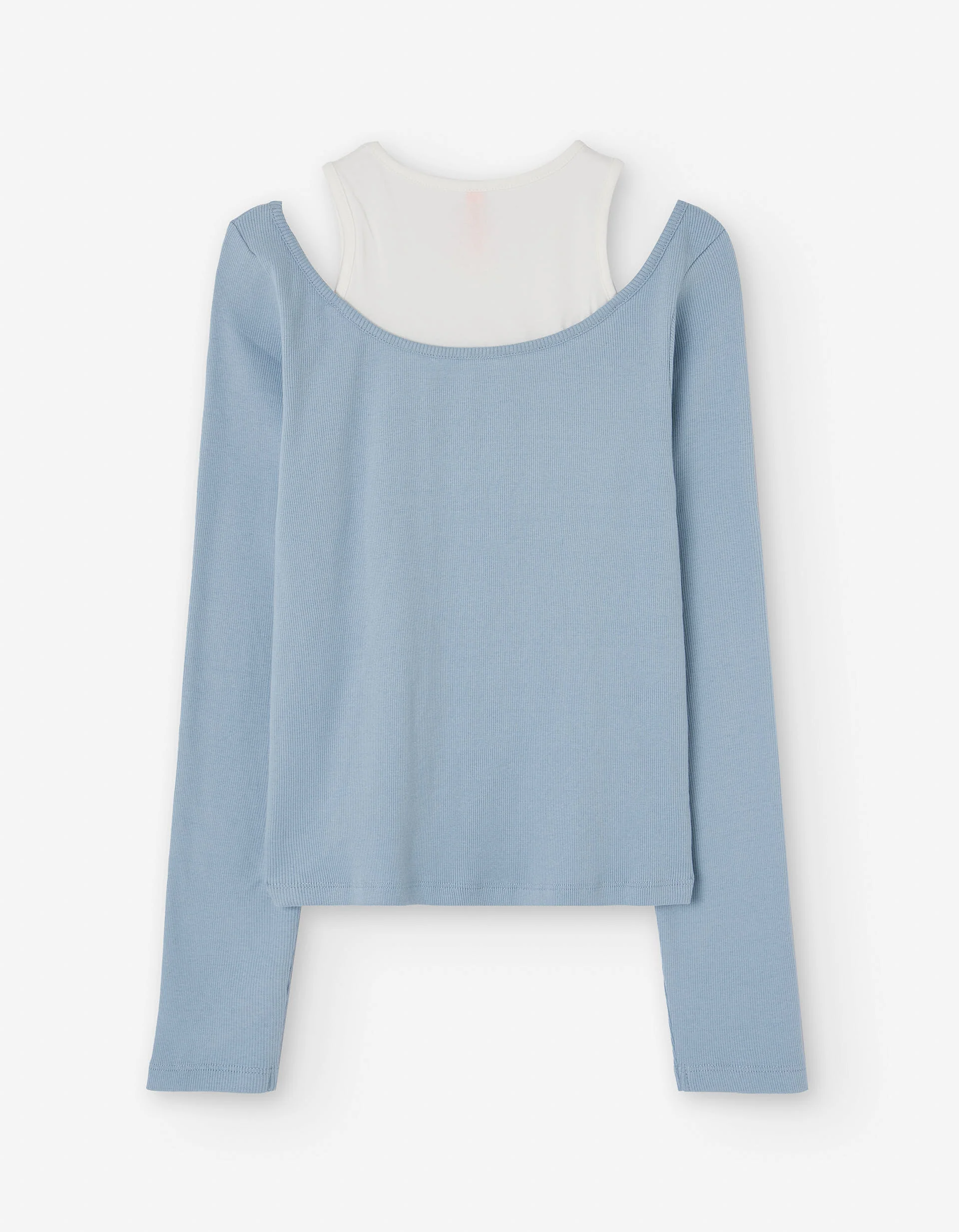 Long sleeve ribbed cotton T-shirt with print for girls, blue/white