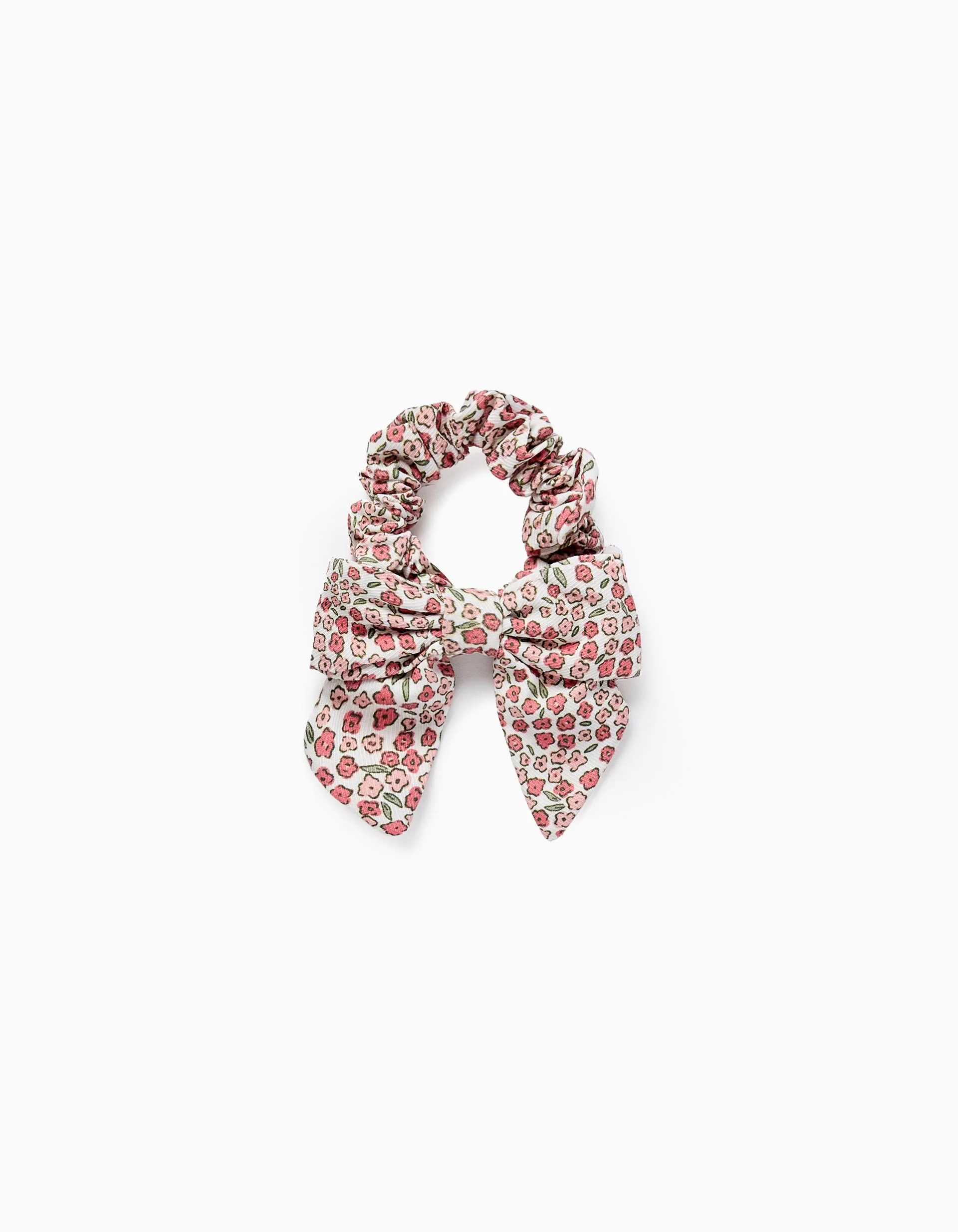 Floral Scrunchie with Bow for Babies and Girls, White/Pink
