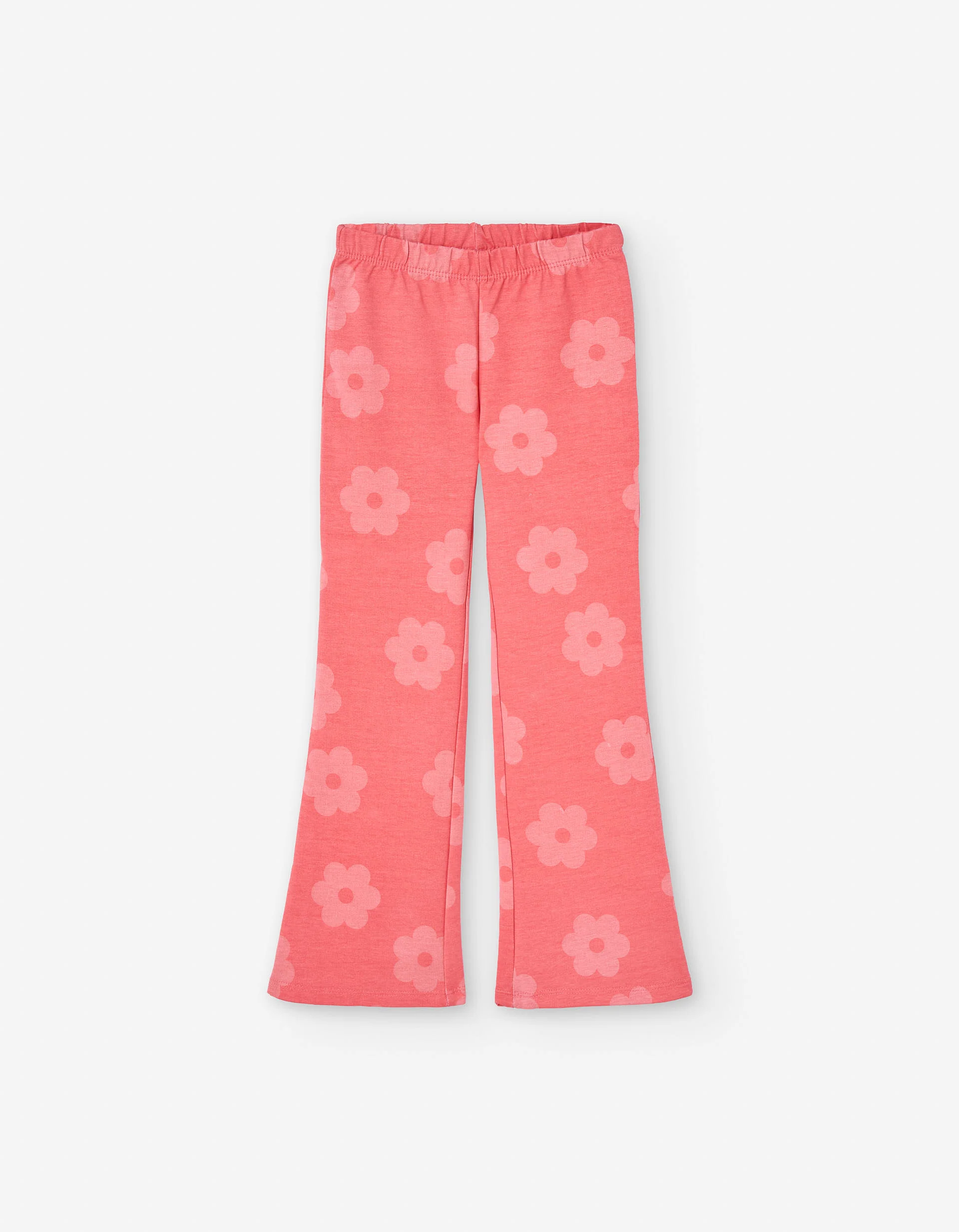 Flared leggings in recycled cotton with floral motif for girls, pink