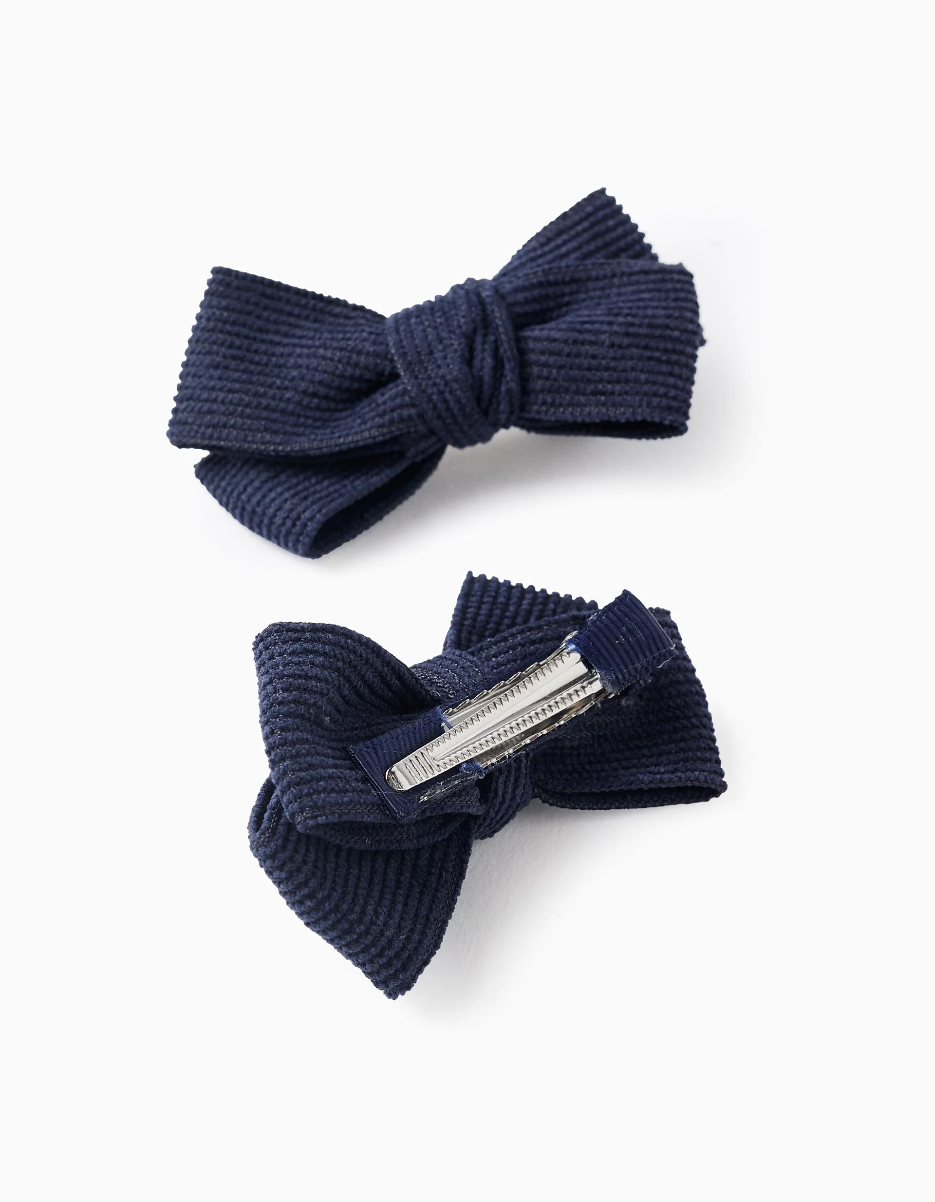 Pack of 2 Hair Clips with Corduroy Bow for Babies and Girls, Blue