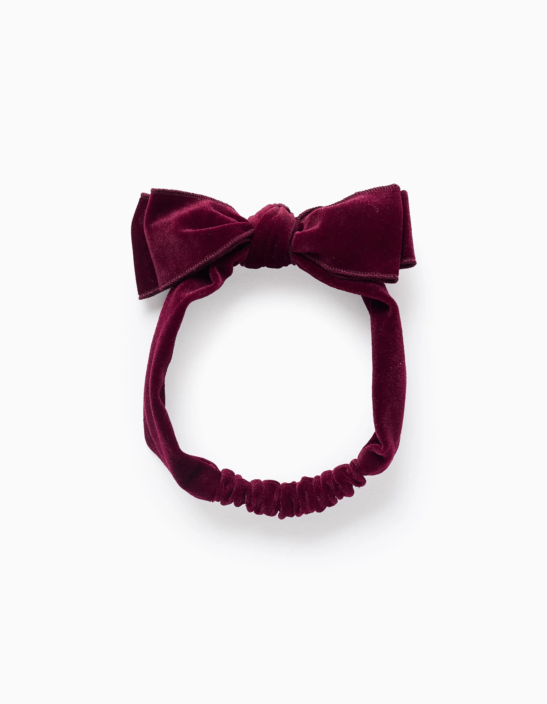 Velvet headband with bow for babies and girls, burgundy