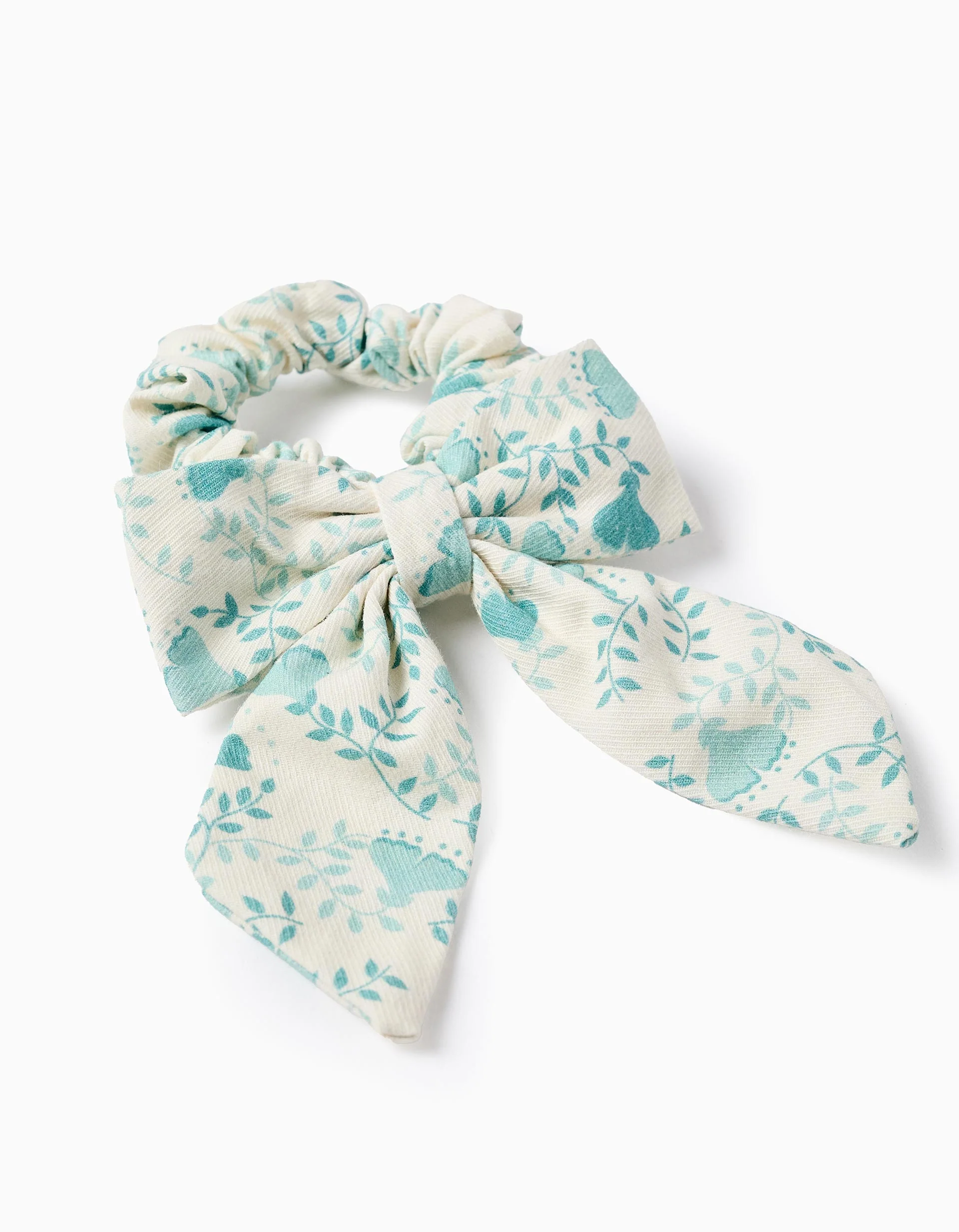 Floral Scrunchie with Bow for Babies and Girls, White/Green