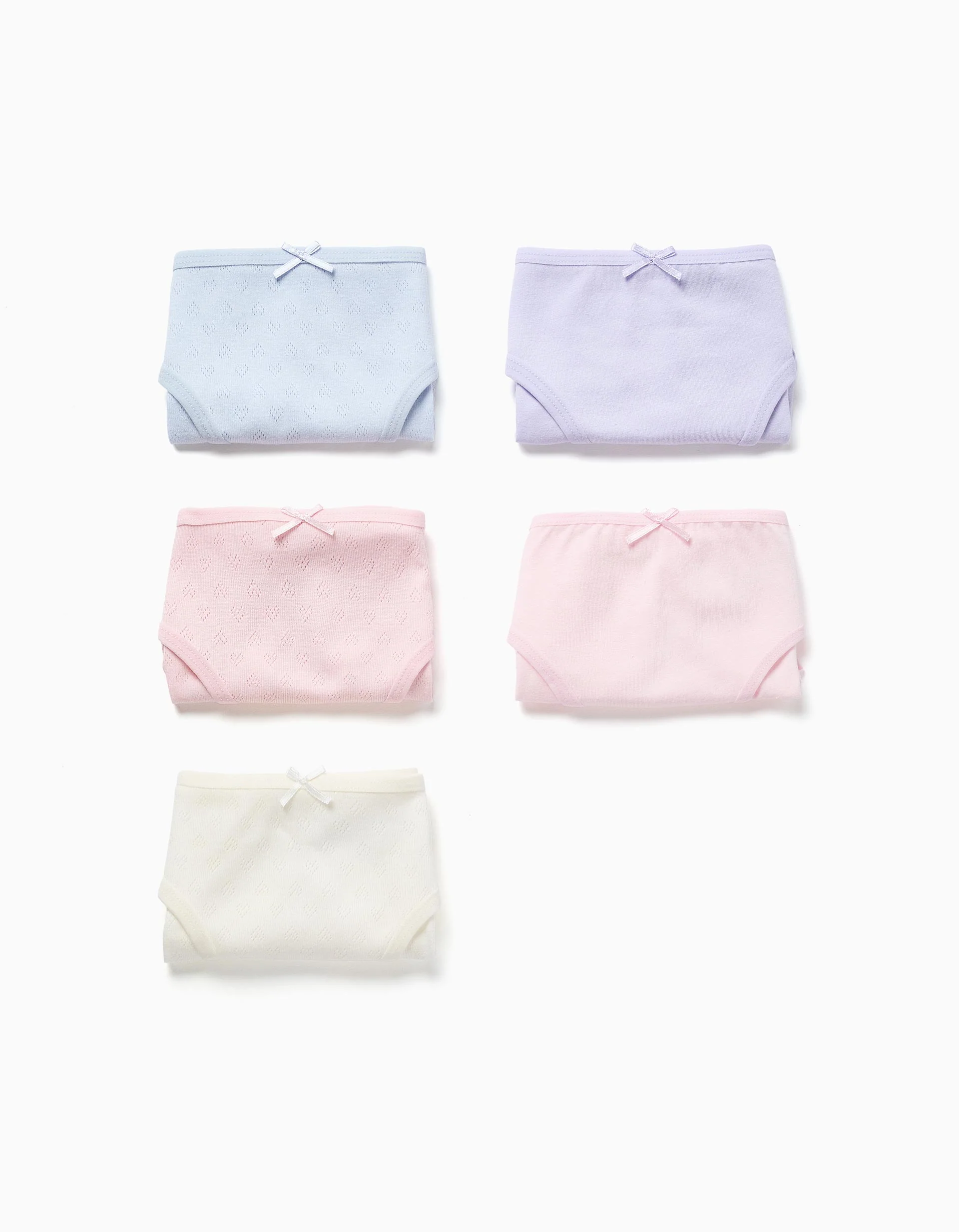 Pack of 5 plain/jacquard briefs for girls, multicolour