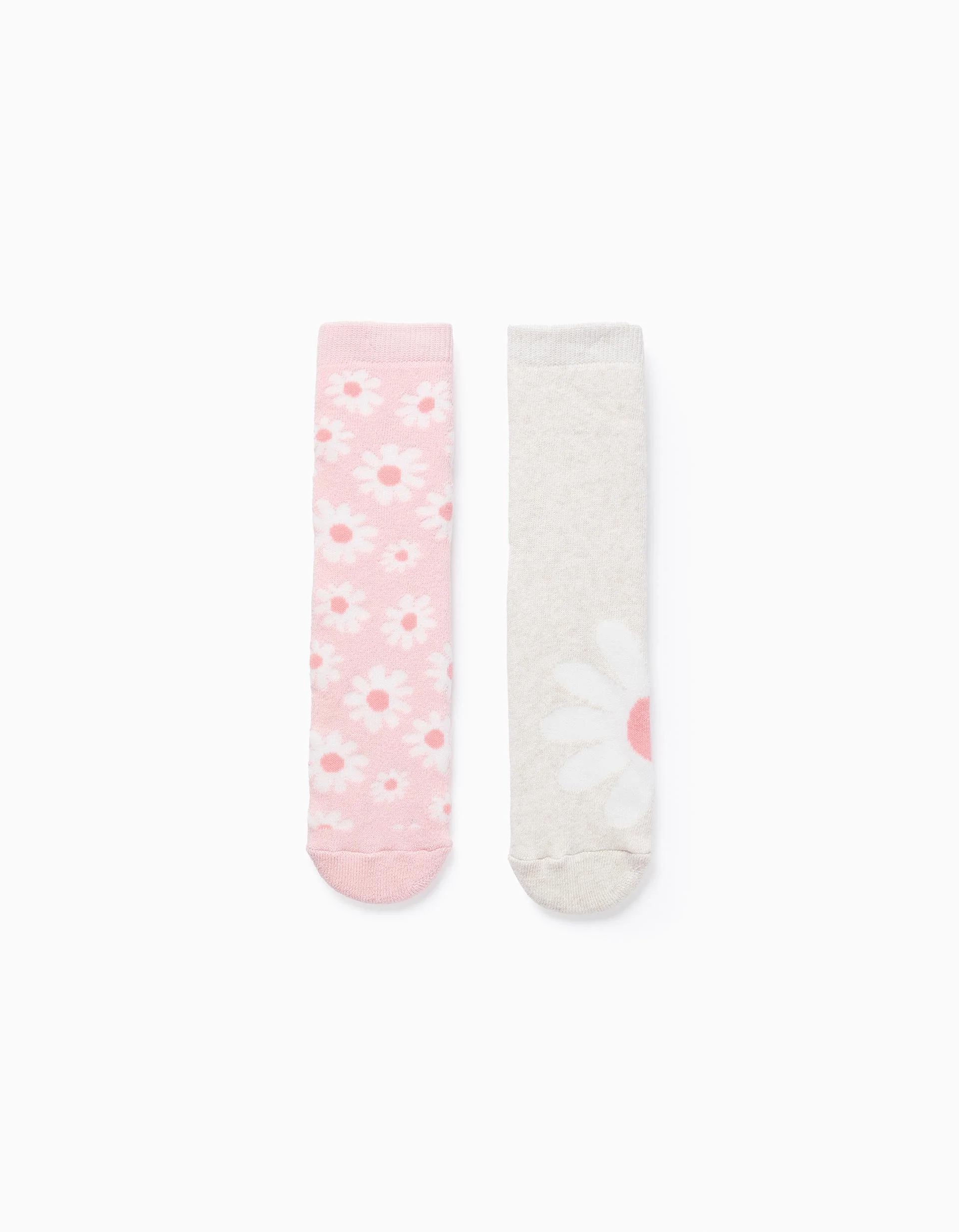 Pack of 2 Non-Slip Socks for Girls 'Flowers', Pink/Beige