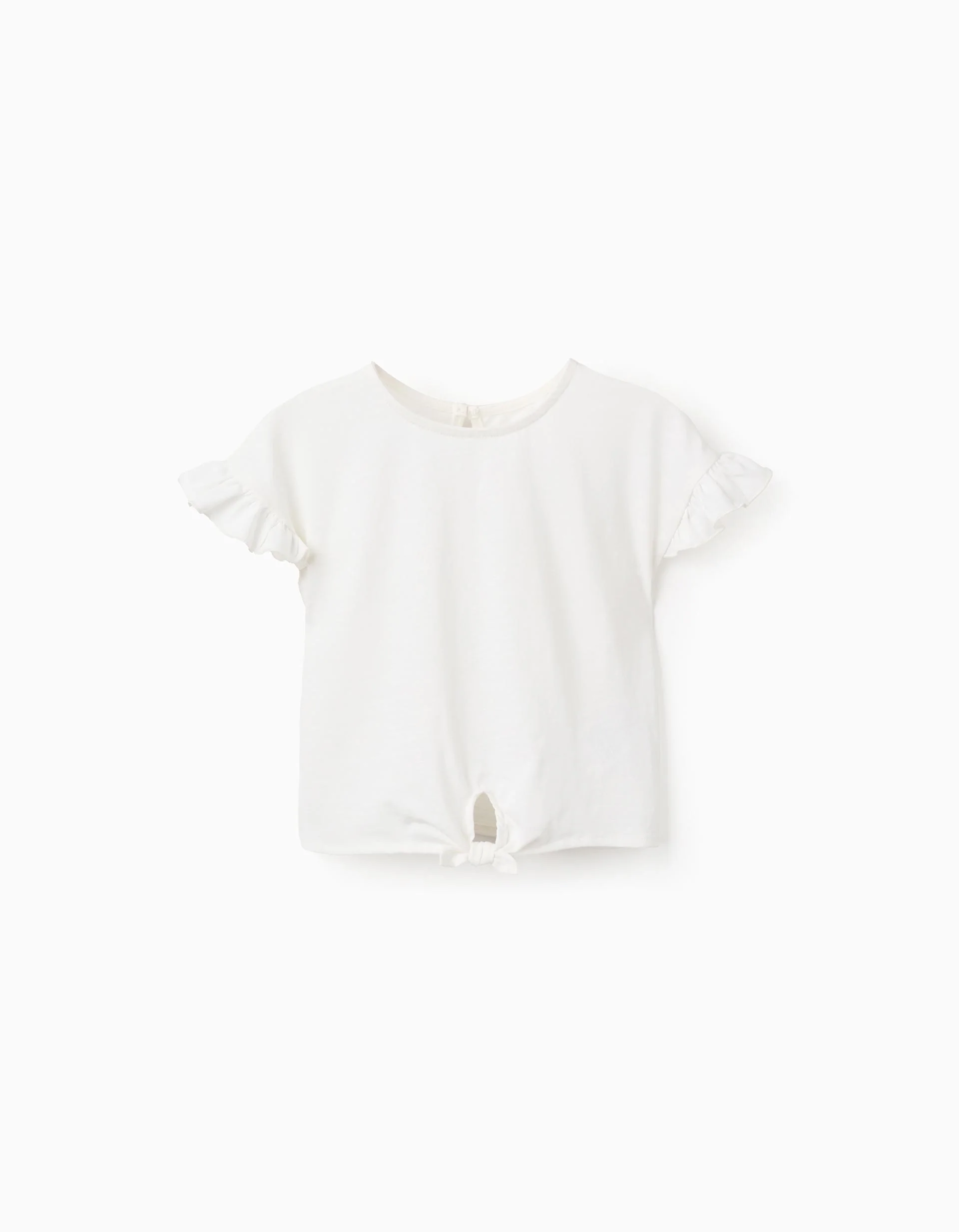 Cotton T-shirt with ruffles and Bow for Girls, White