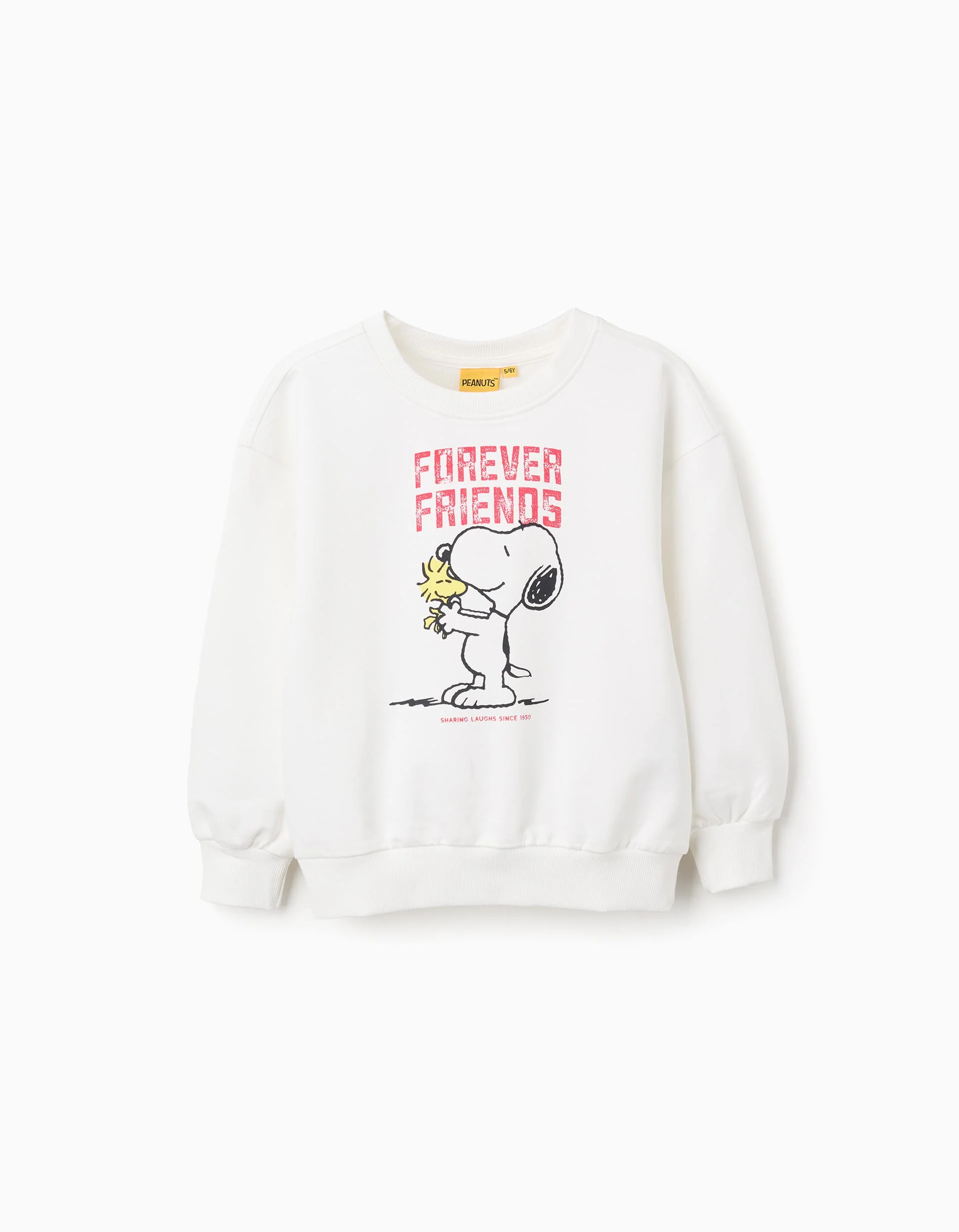Cotton Sweatshirt with Drop Shoulders for Girls 'Snoopy', White