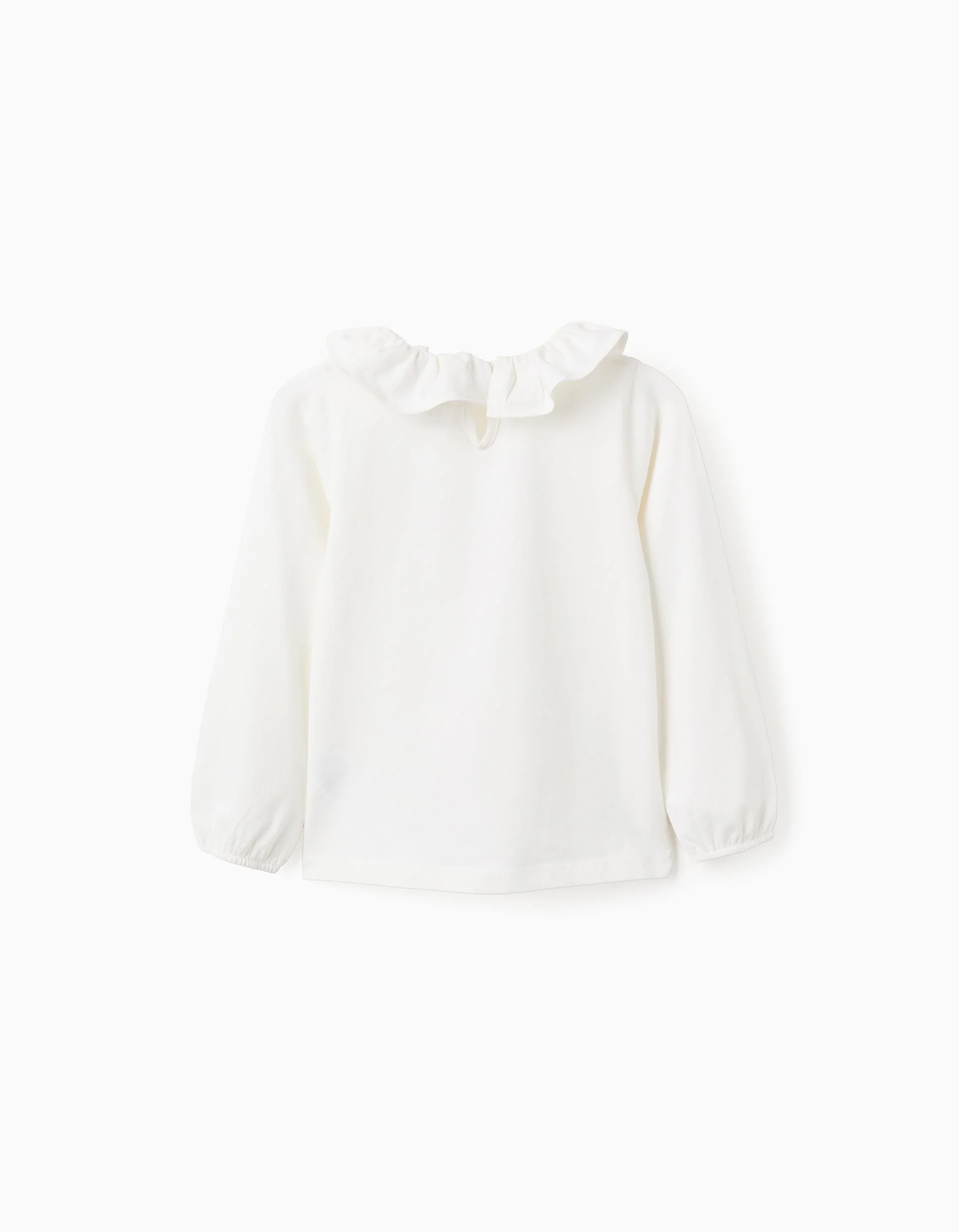 Long-sleeved T-shirt with Ruffle Collar for Girls, White