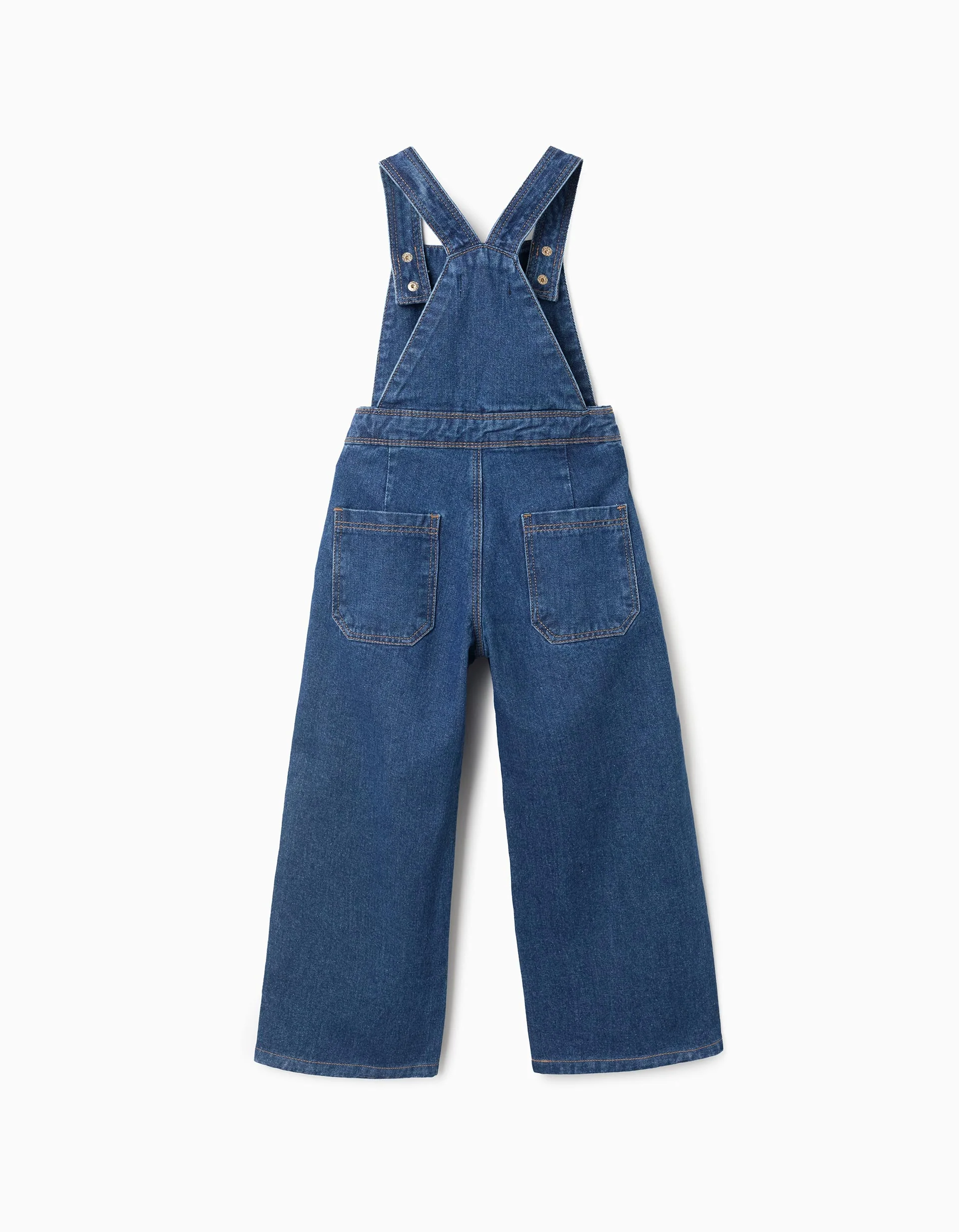 Wide Leg Cotton Denim Dungarees for Girls, Blue