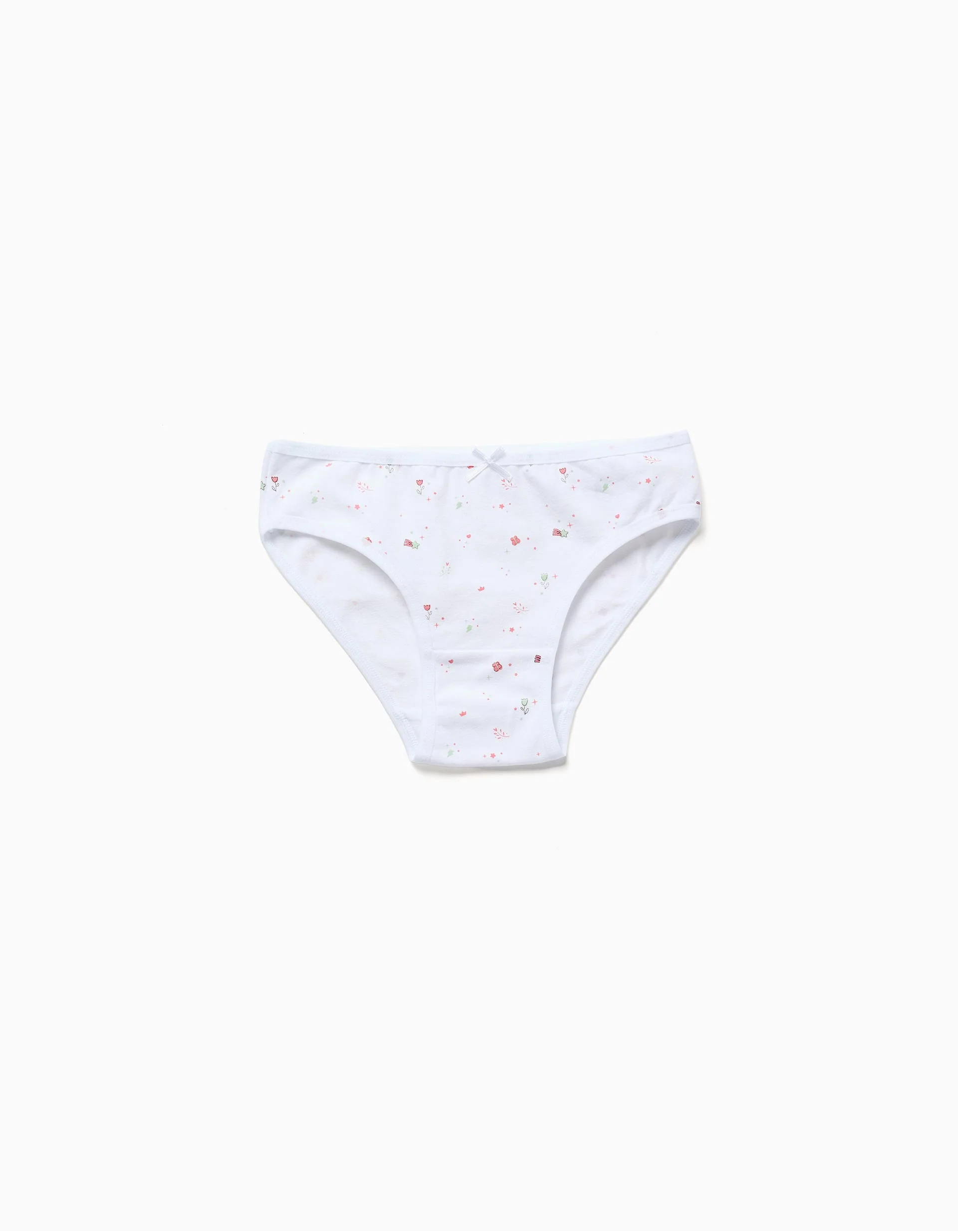Pack of 5 plain/floral briefs for girls, white/light blue