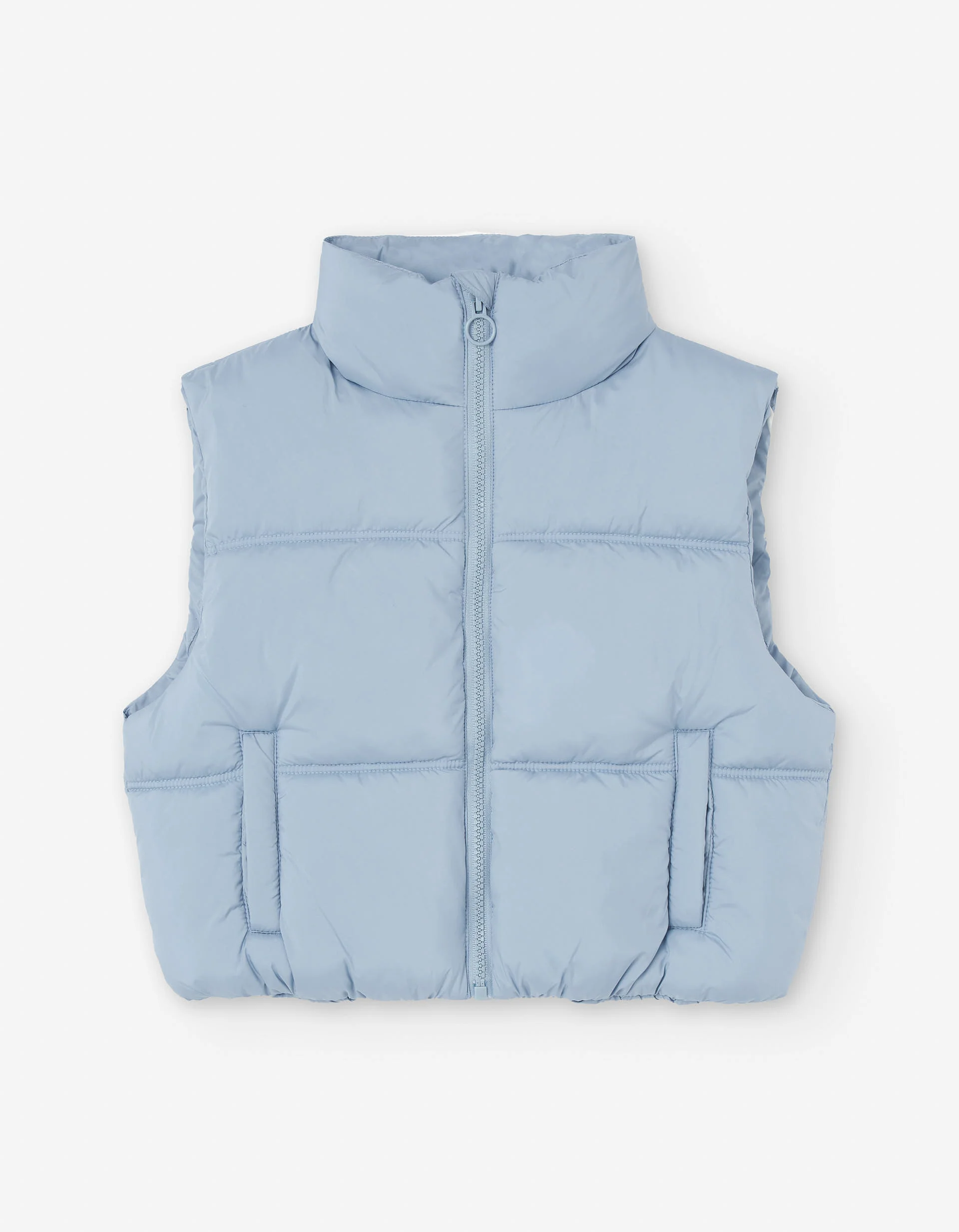 Nylon padded vest with fleece lining for girls, light blue