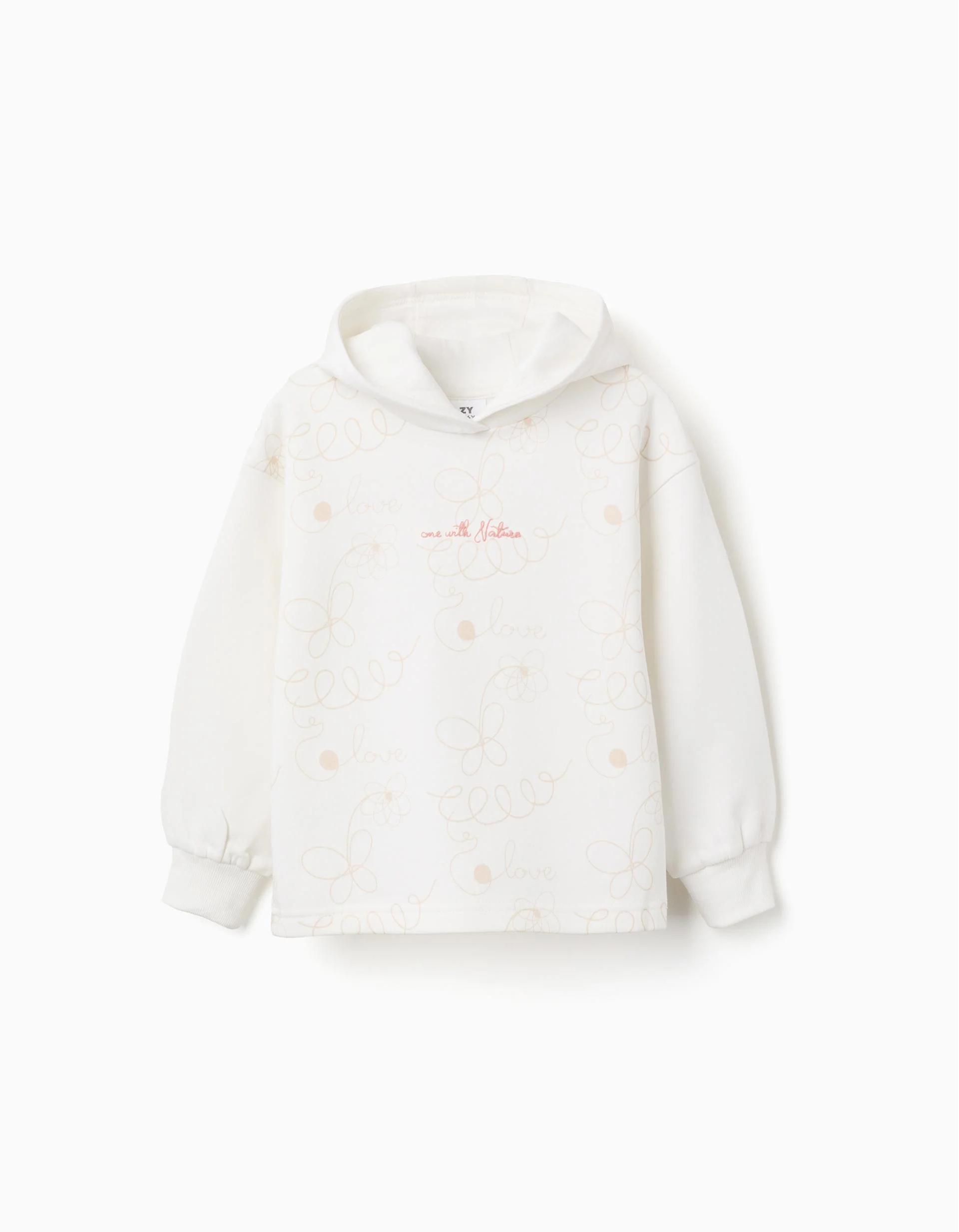 Hooded Brushed Sweatshirt for Girls 'Nature', White
