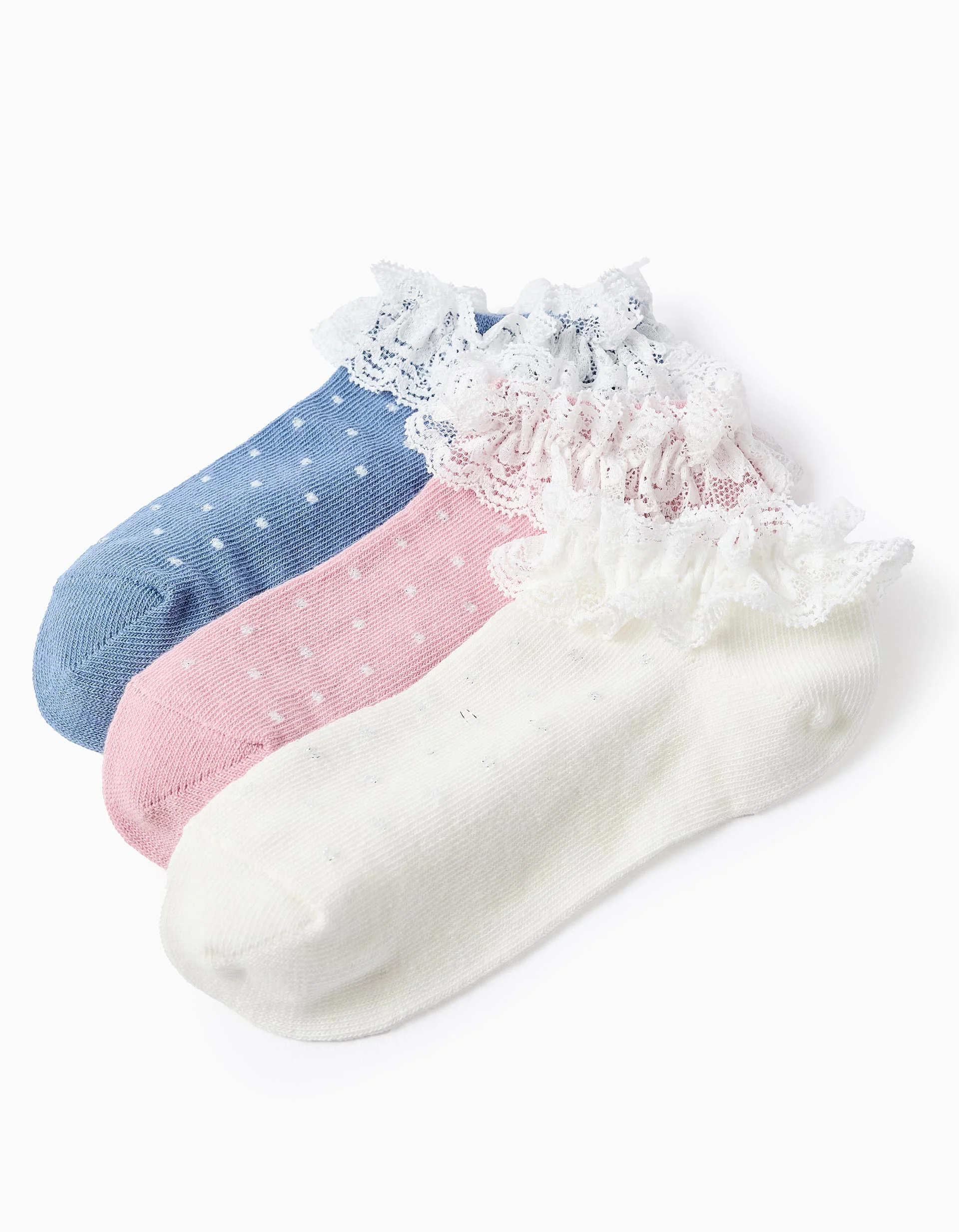Pack of 3 Ankle Socks with Lurex and Lace for Girls, Multicolour