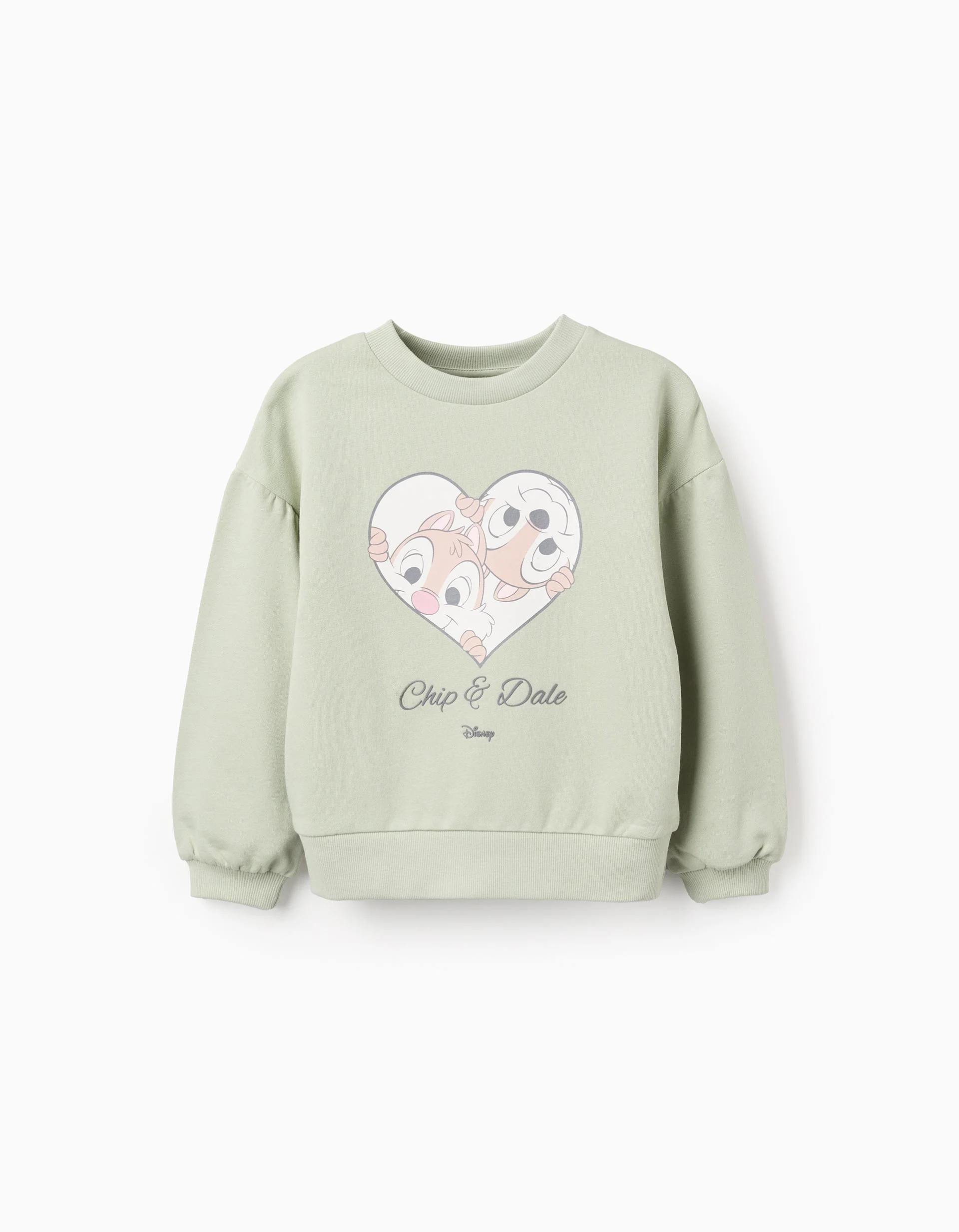 Cotton Sweatshirt with Dropped Shoulders for Girls 'Chip & Dale', Green'