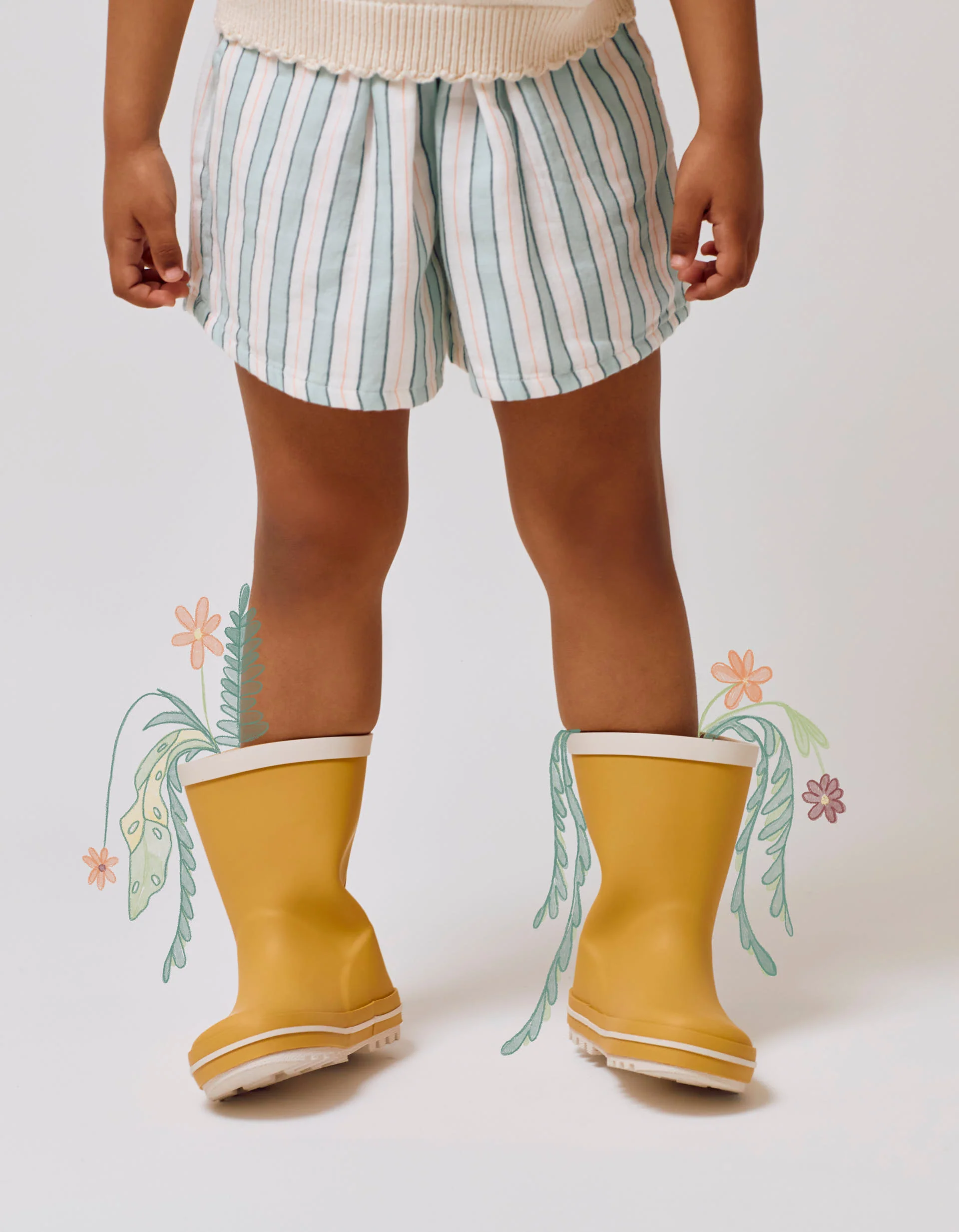 Striped Cotton Shorts for Girls 'B&S', Green/White/Orange