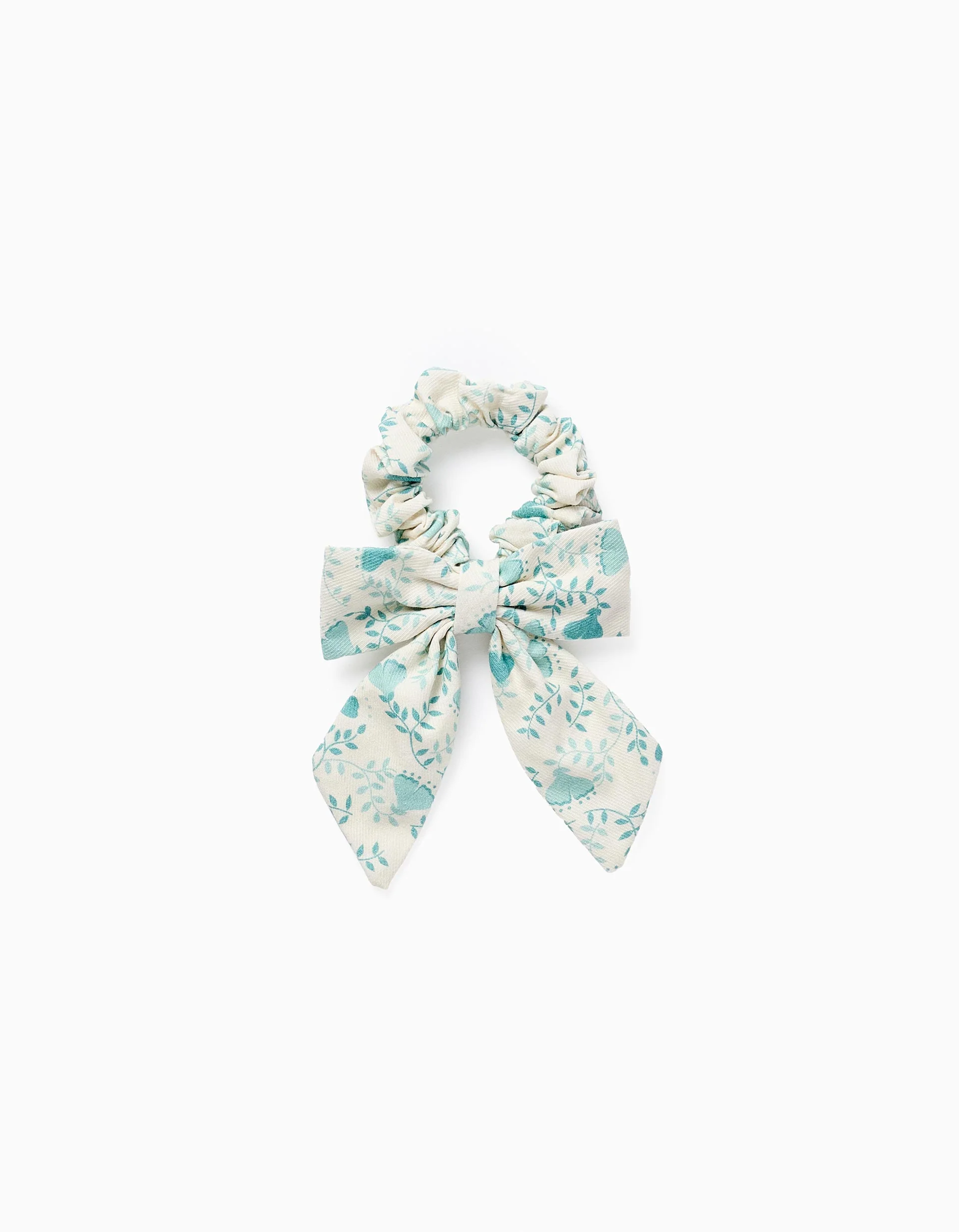 Floral Scrunchie with Bow for Babies and Girls, White/Green
