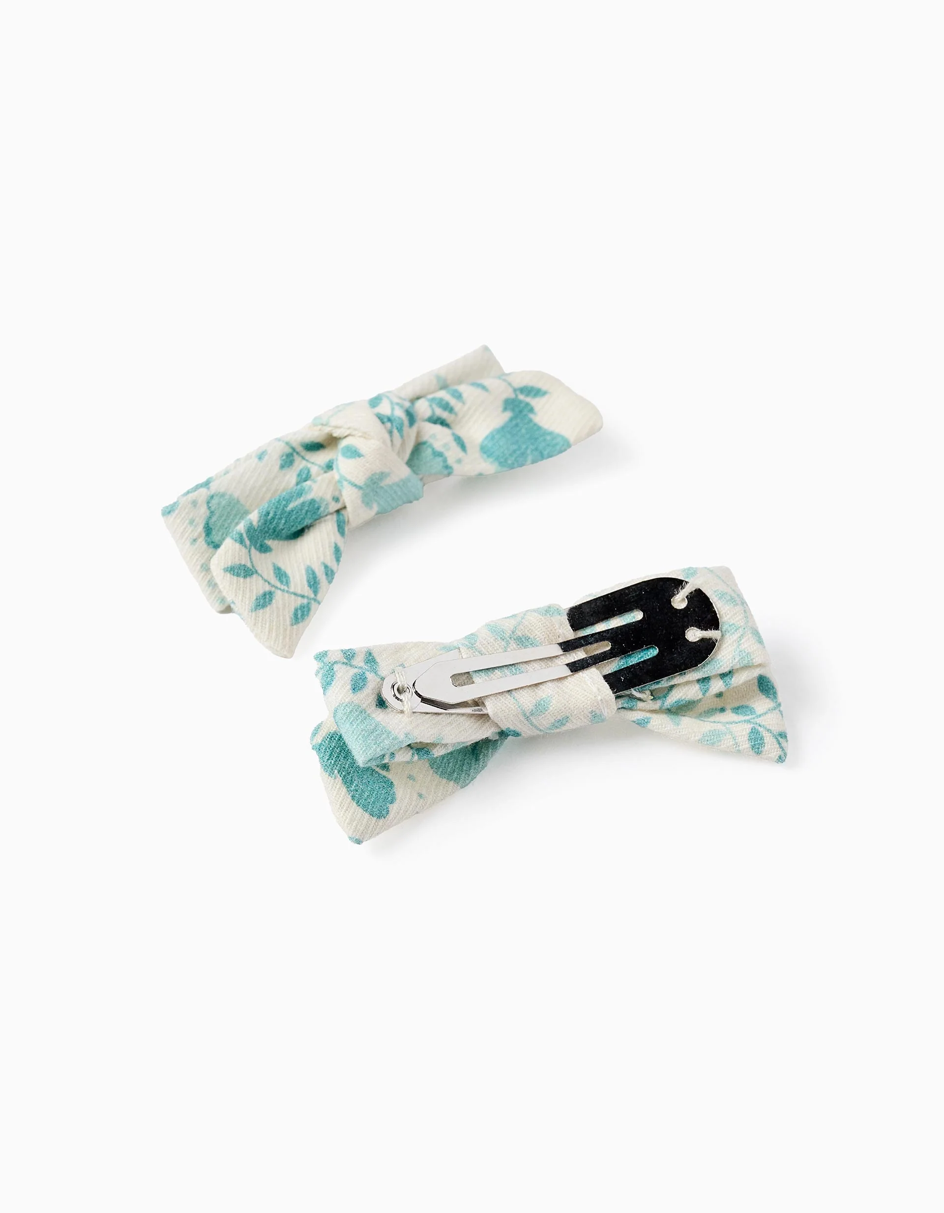 Pack of 2 Hair Clips with Floral Bow for Babies and Girls, White/Green
