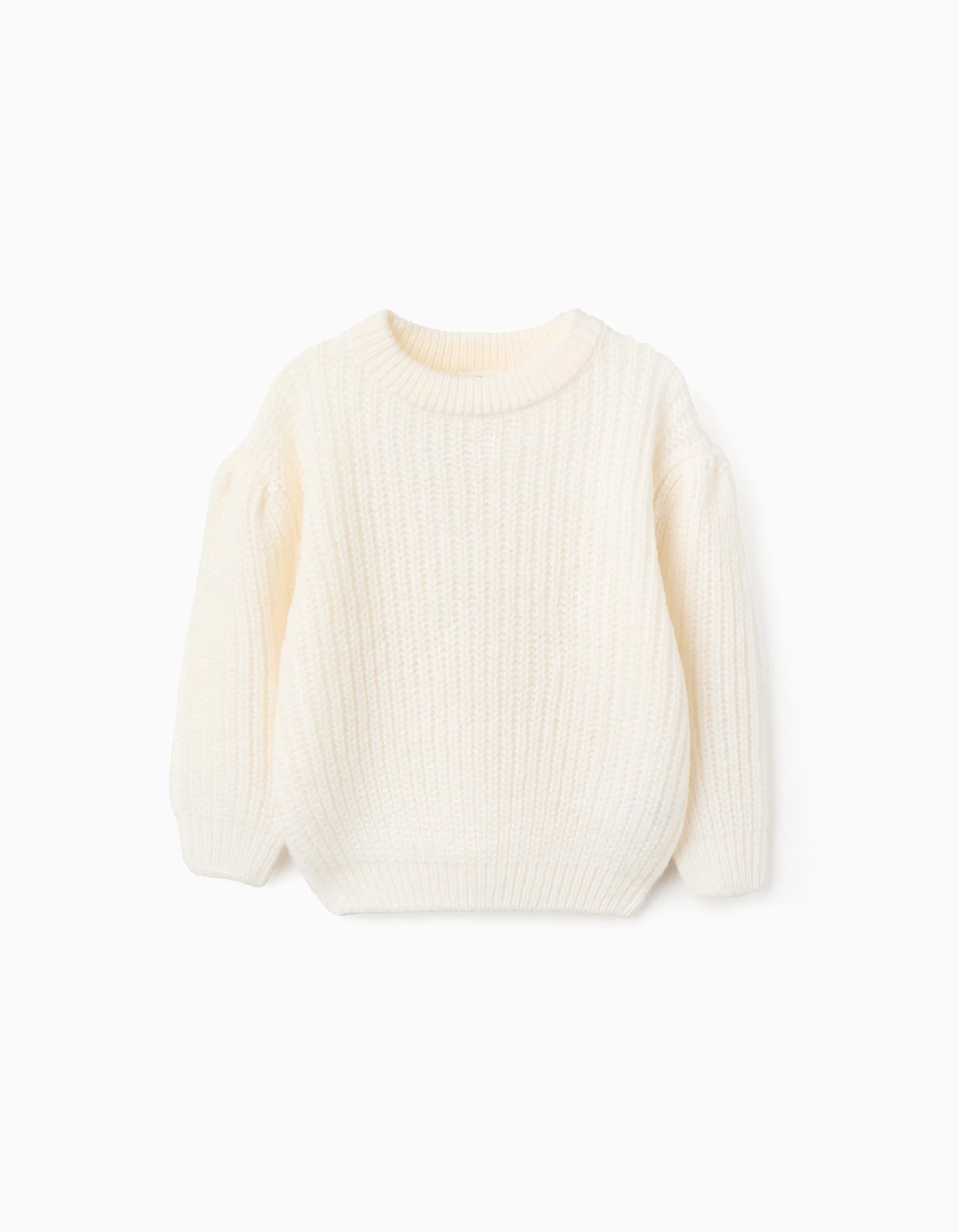 Thick Knit Jumper with Drop Shoulders for Girls, Light Beige