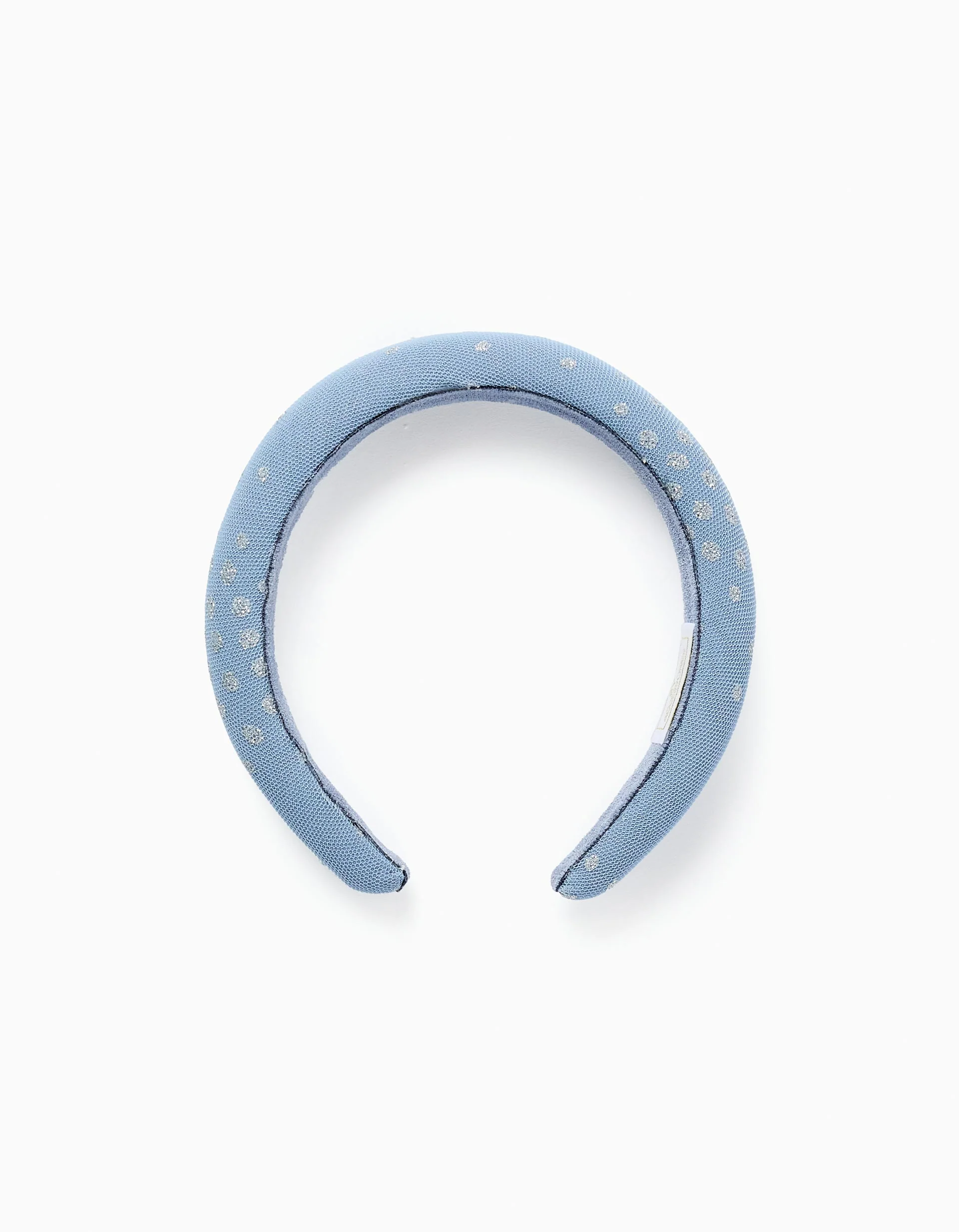 Padded Alice band in tulle with lurex for girls, light blue