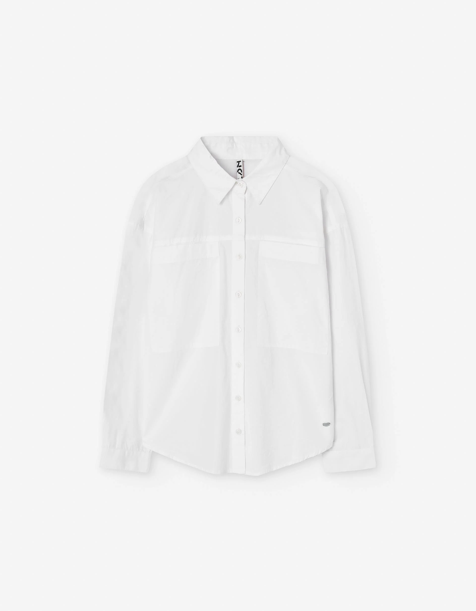 Long sleeve poplin shirt with front pockets for girls, white