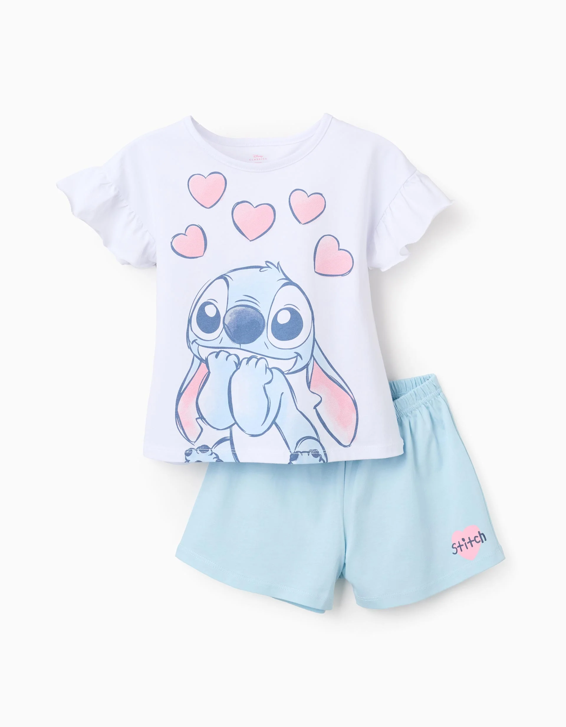 Cotton Pyjamas with Frills for Girls 'Stitch', White/Blue
