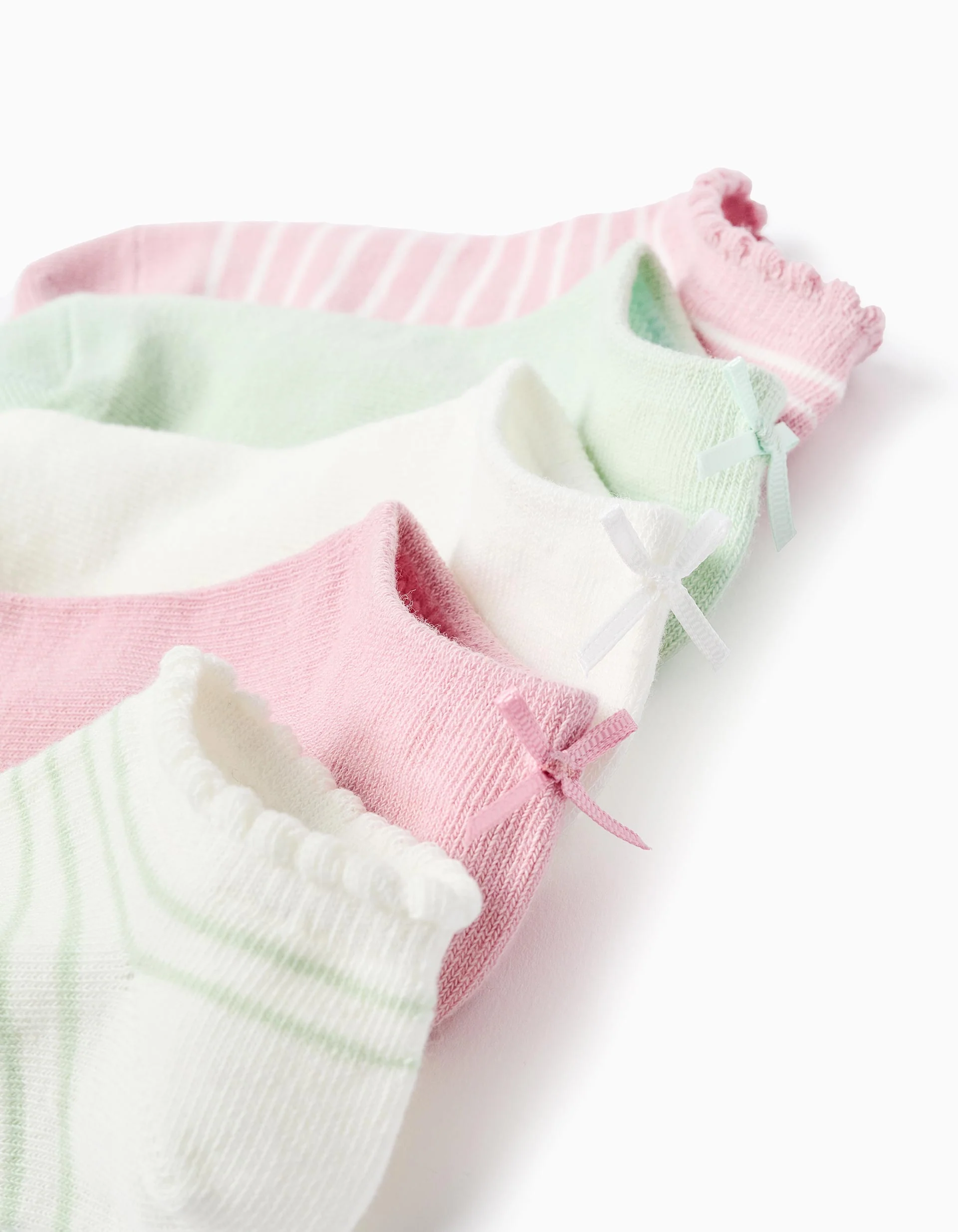 Pack of 5 Pairs of Ankle Socks with Bow/Stripes for Girls, Multicolour