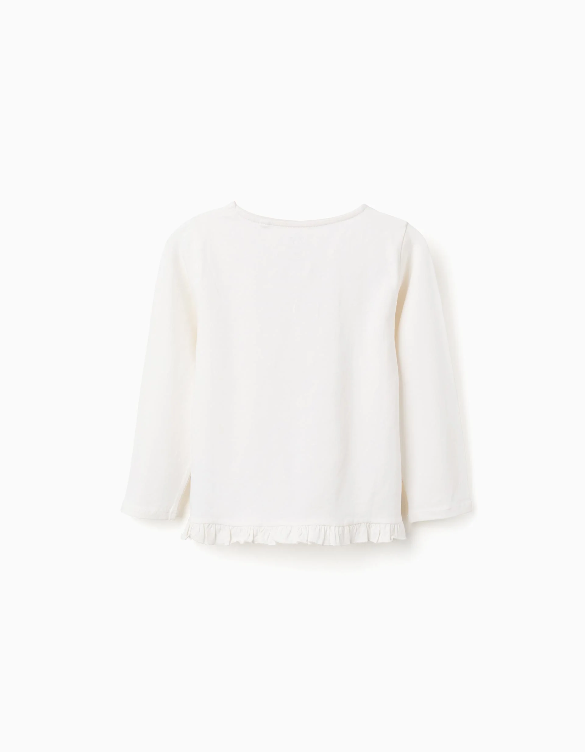 Long sleeve T-shirt with flower print and ruffles for girls, white