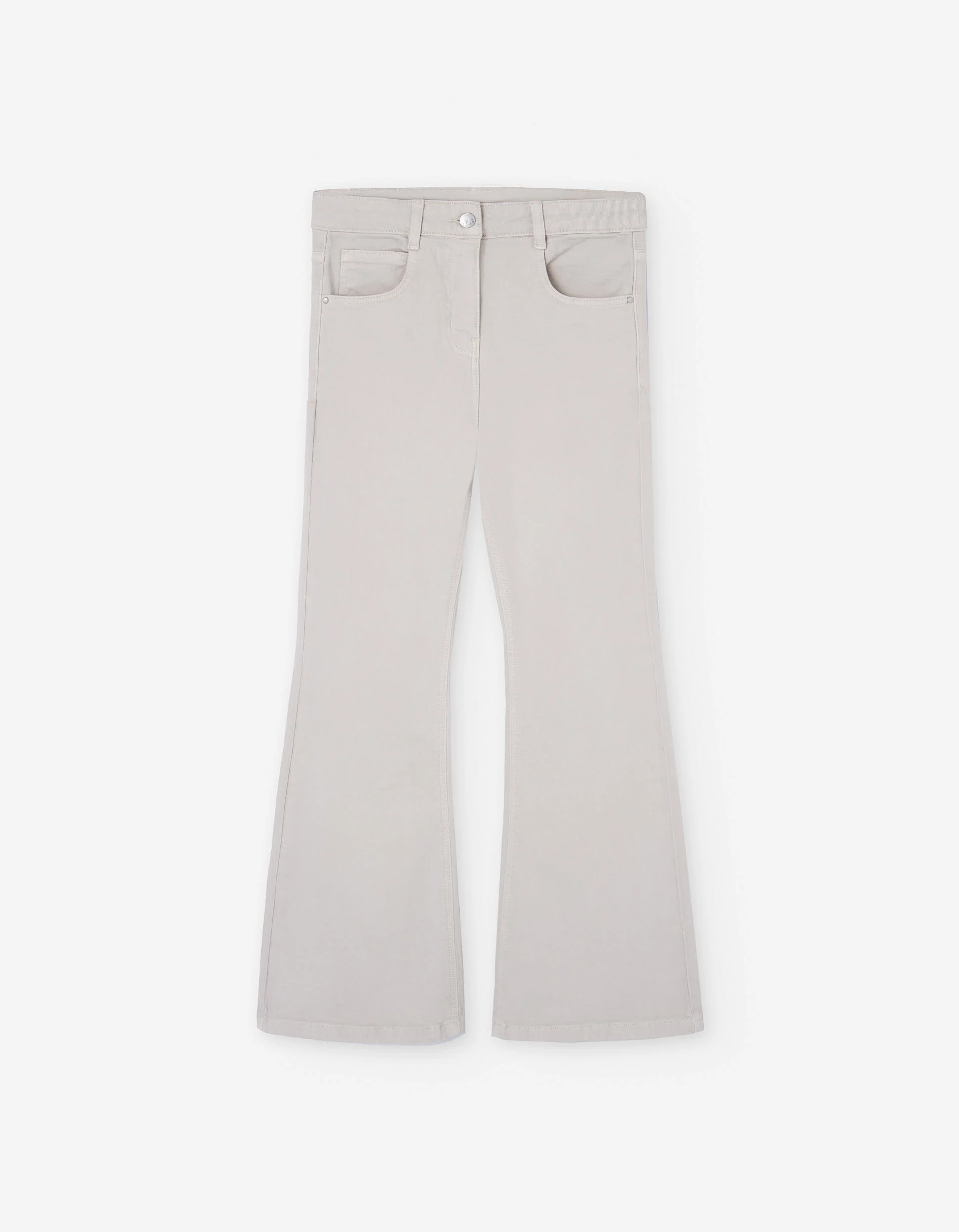 Flared twill trousers with five pockets for girls, light beige