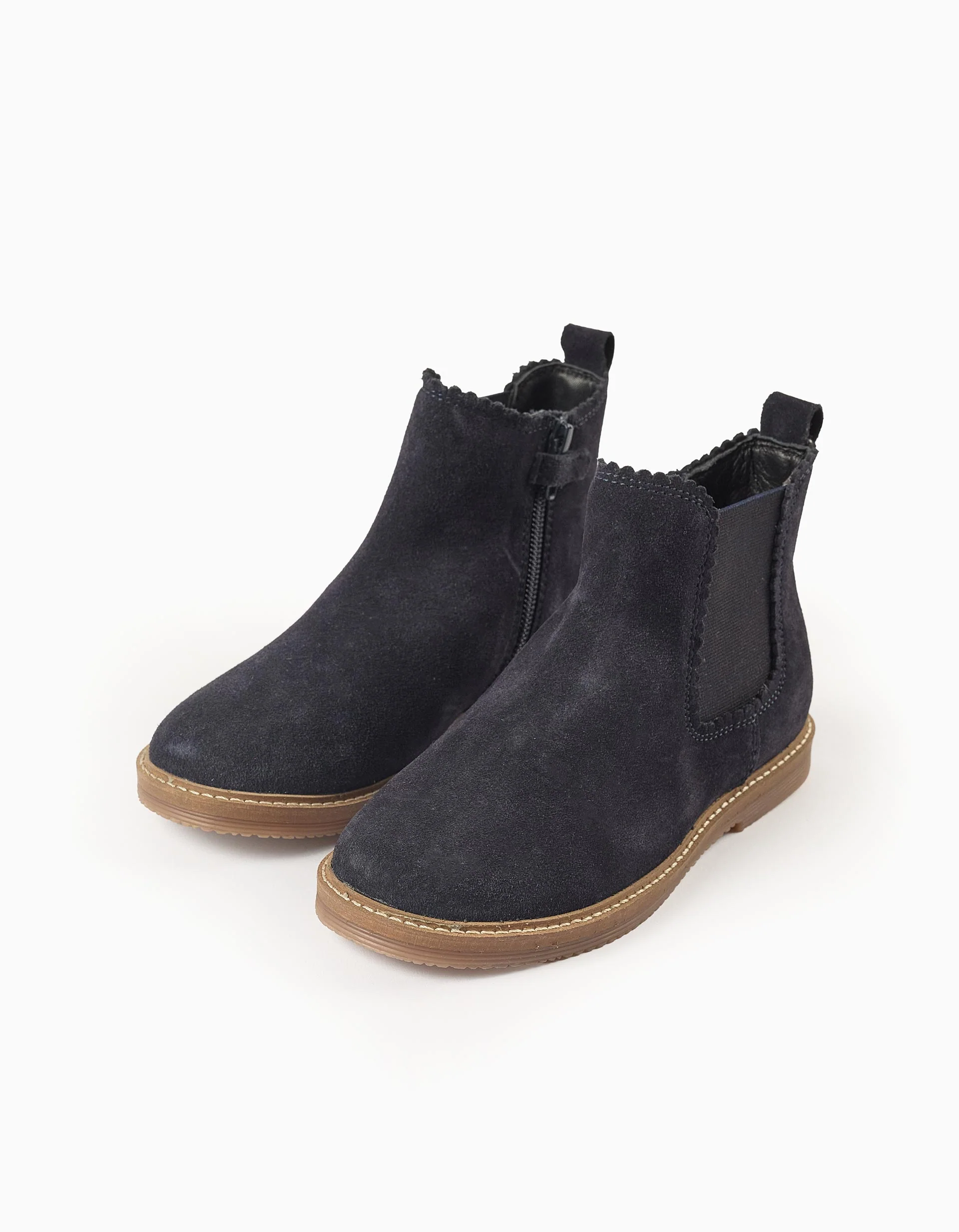 Suede Chelsea boots with scalloped effect for girls, dark blue