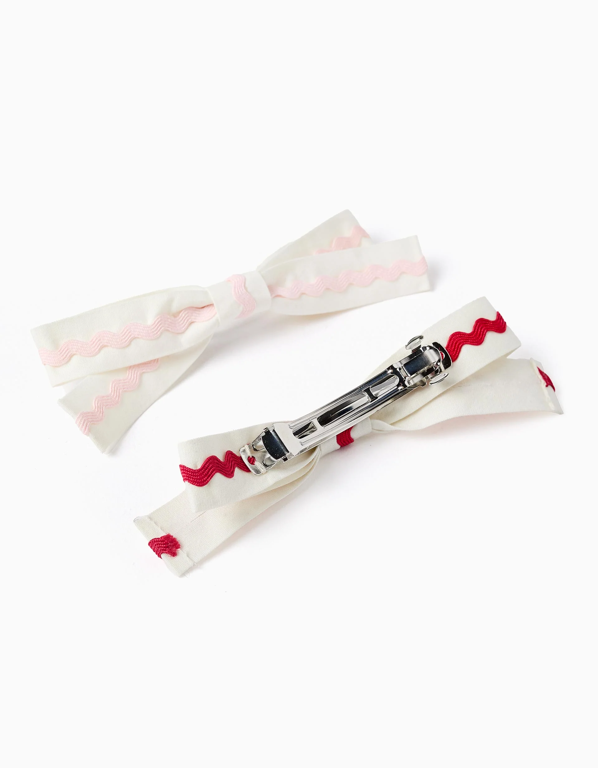 Pack of 2 Hair Slides with Greek Ribbons for Girls, White/Red/Pink