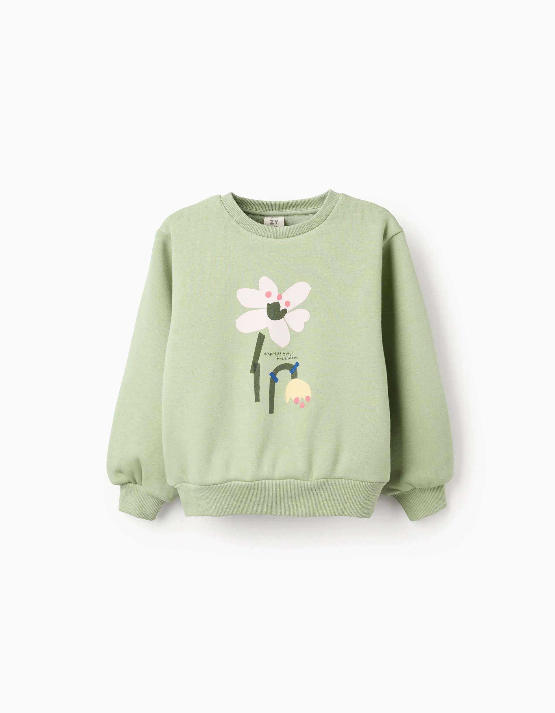 Brushed sweatshirt with flower print for girls, light green