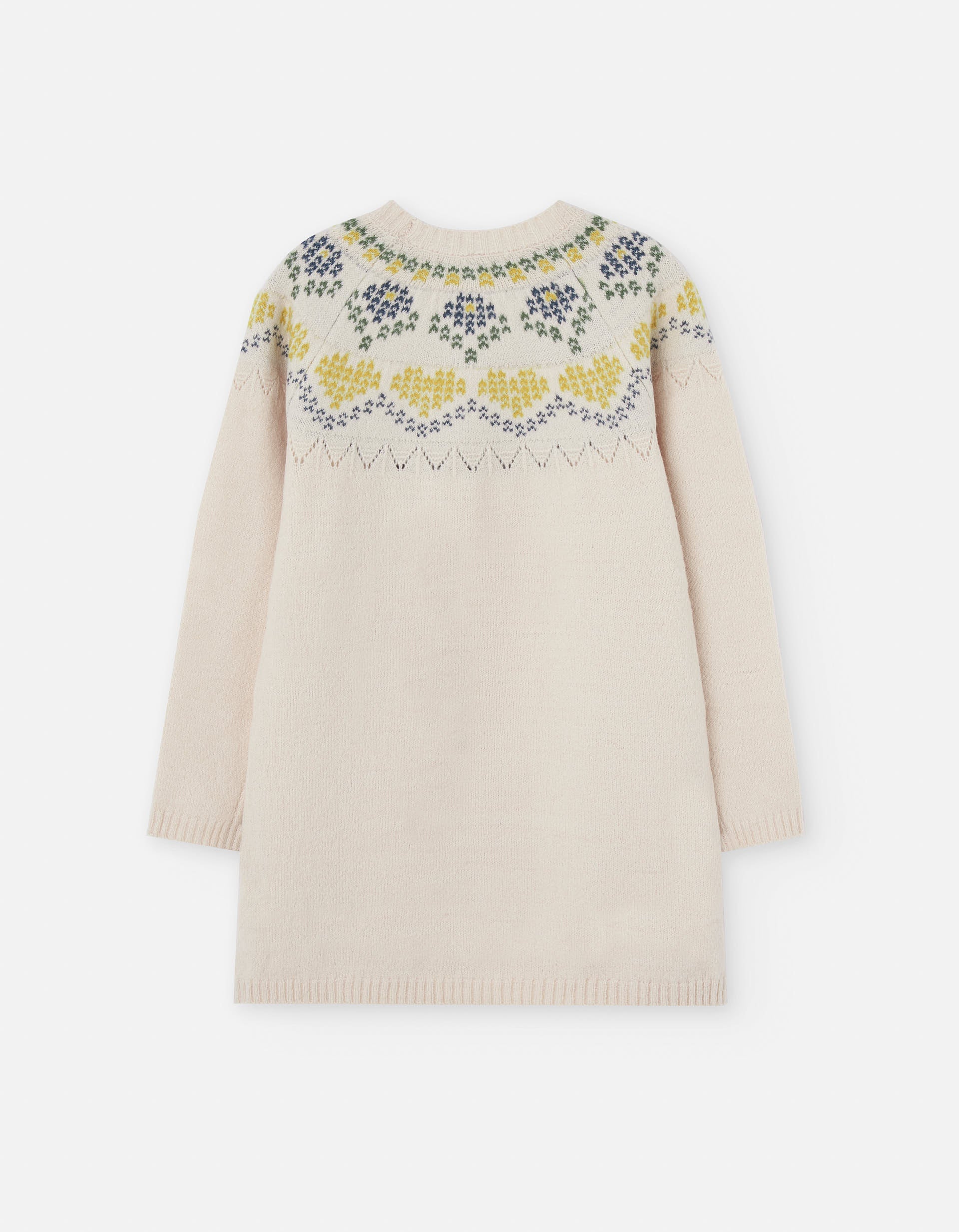 Knitted dress with jacquard and cable details for girls, beige