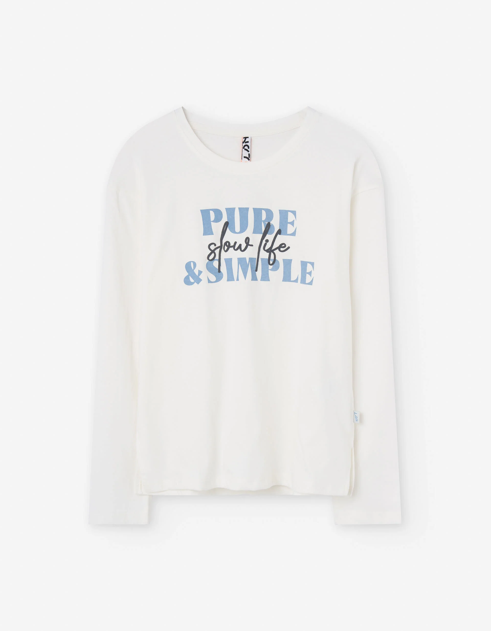 Long sleeve cotton T-shirt with Slow Life print for girls, white